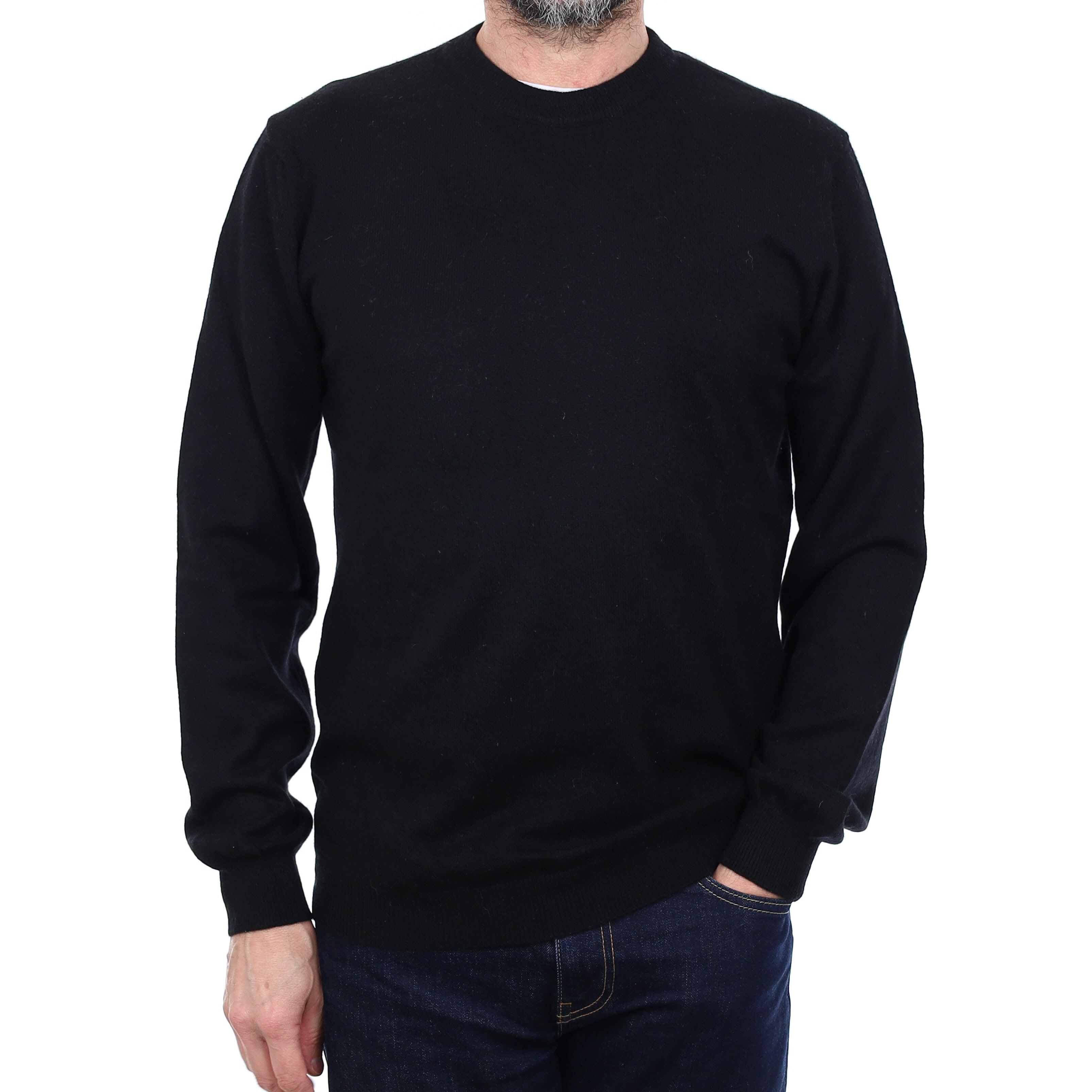 Men's Black Cashmere Crew Neck Jumper Small