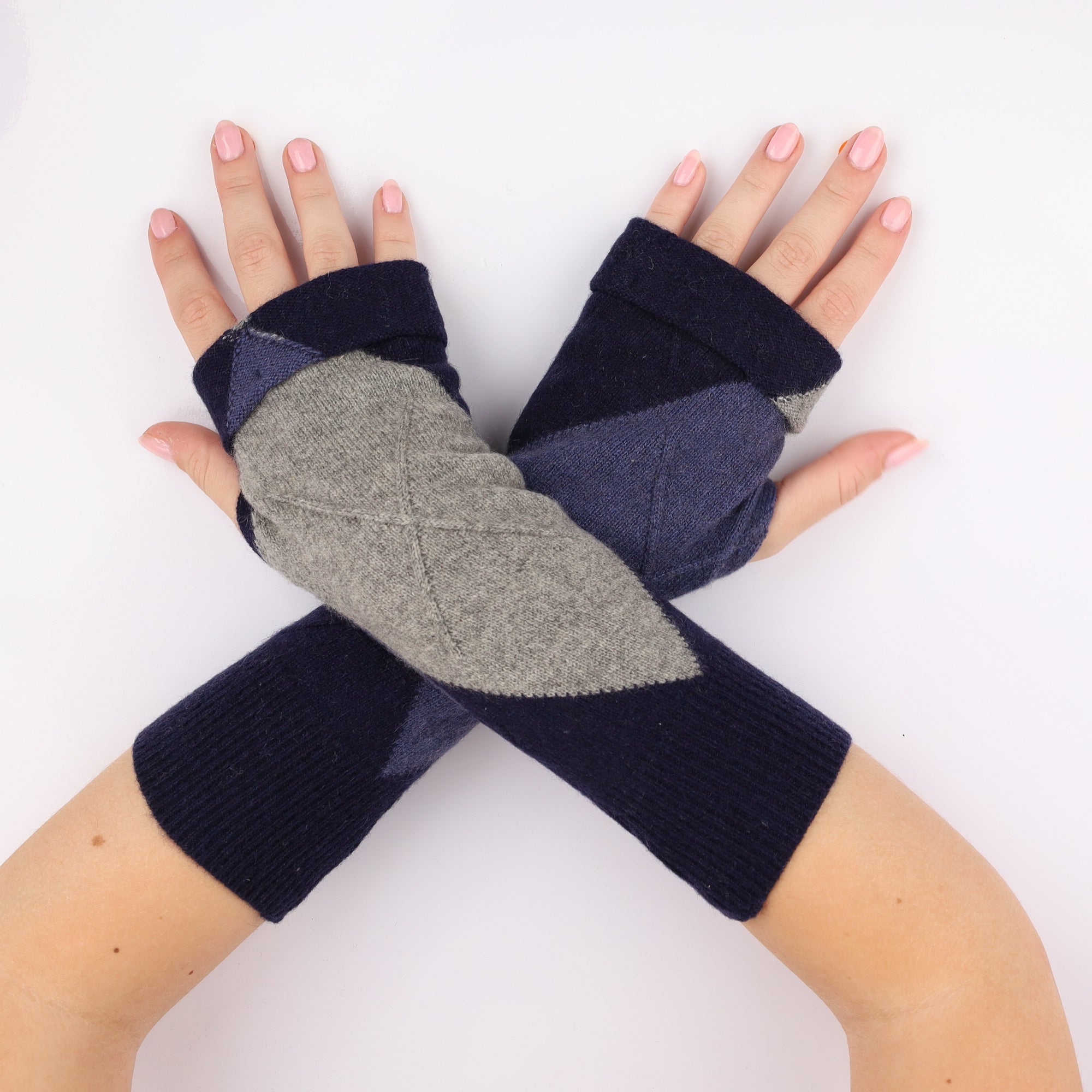 Navy Diamond Fingerless Gloves