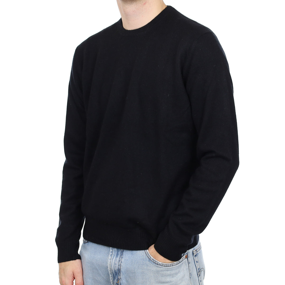 Men's Black Cashmere Crew Neck Jumper Large
