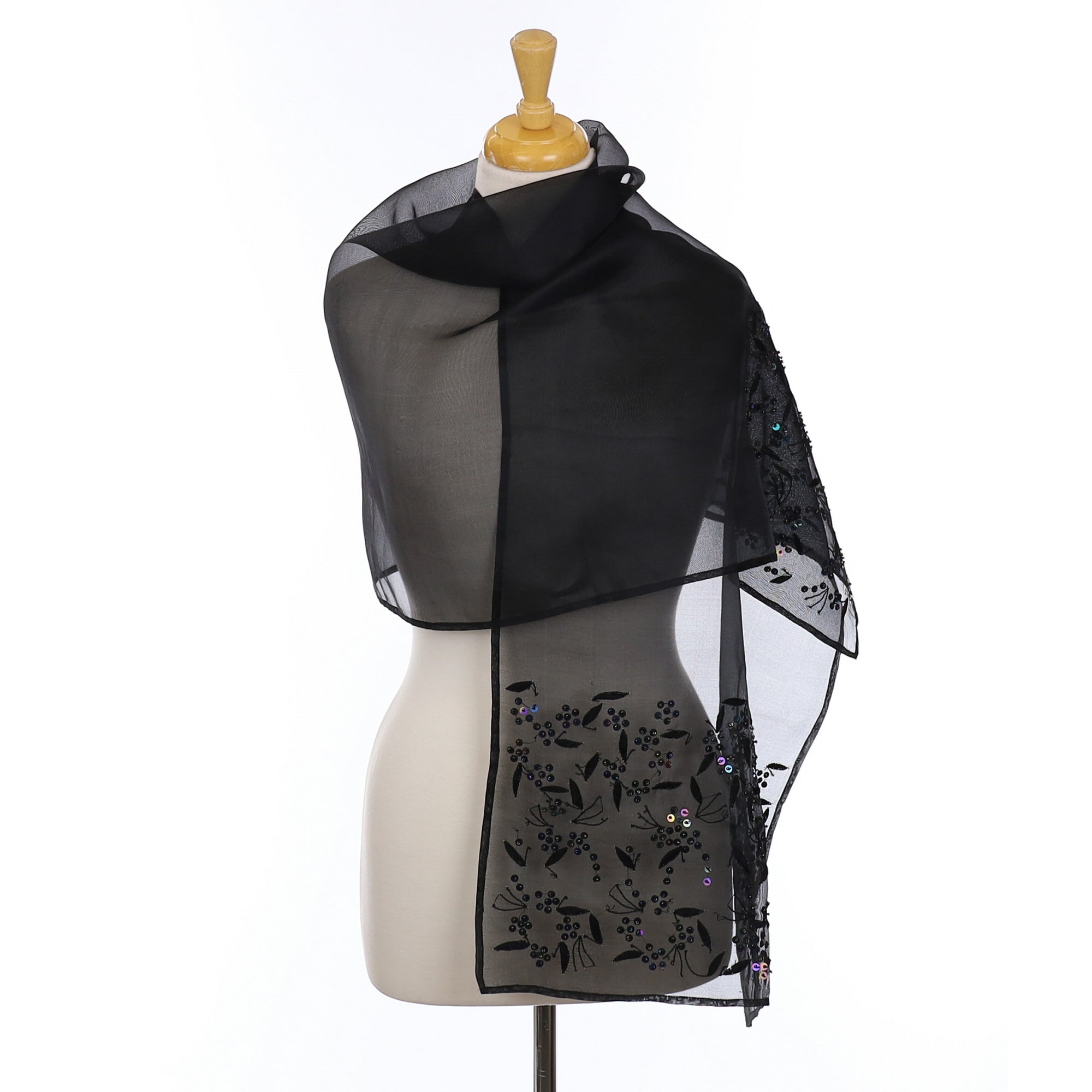 Black Stiffened Gauzy Evening Silk Scarf