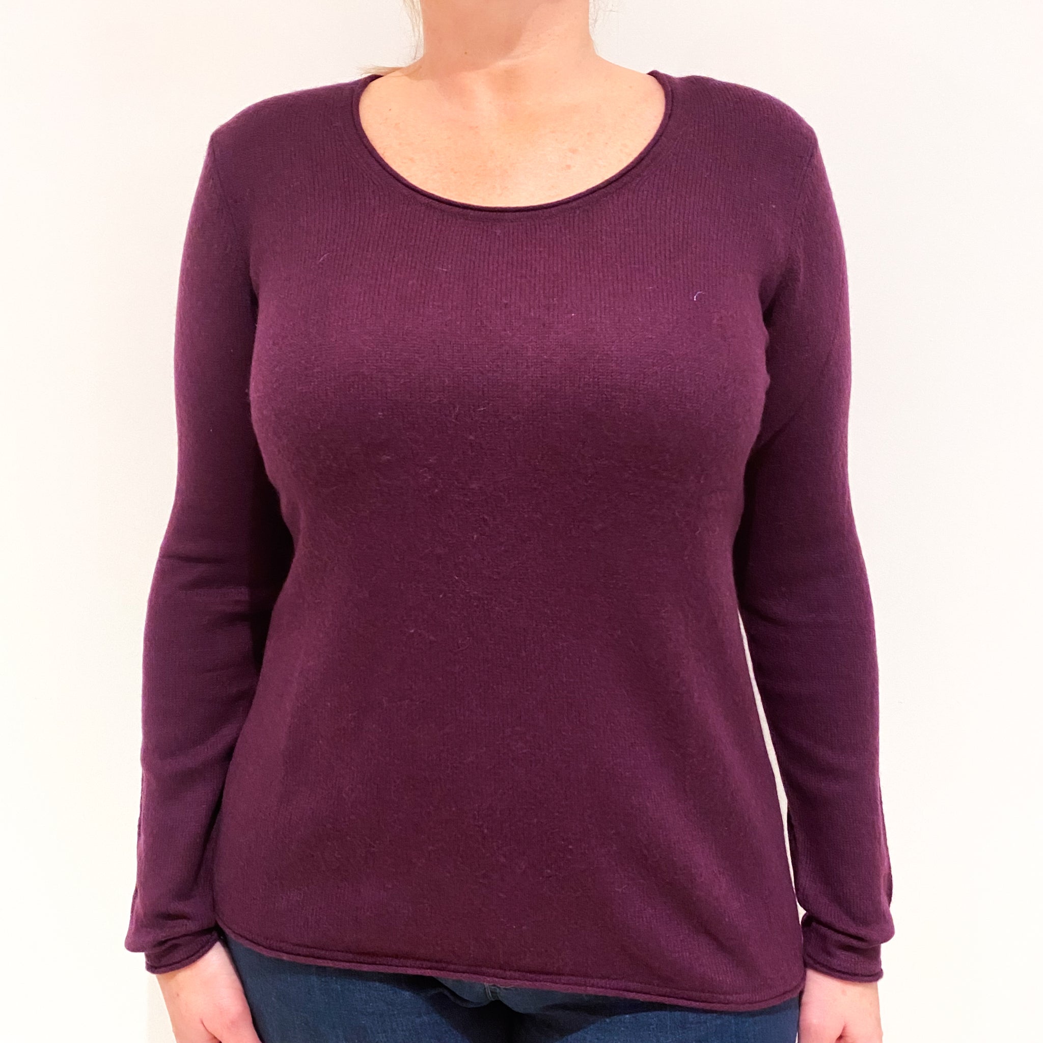 Plum Purple Cashmere Crew Neck Jumper Large
