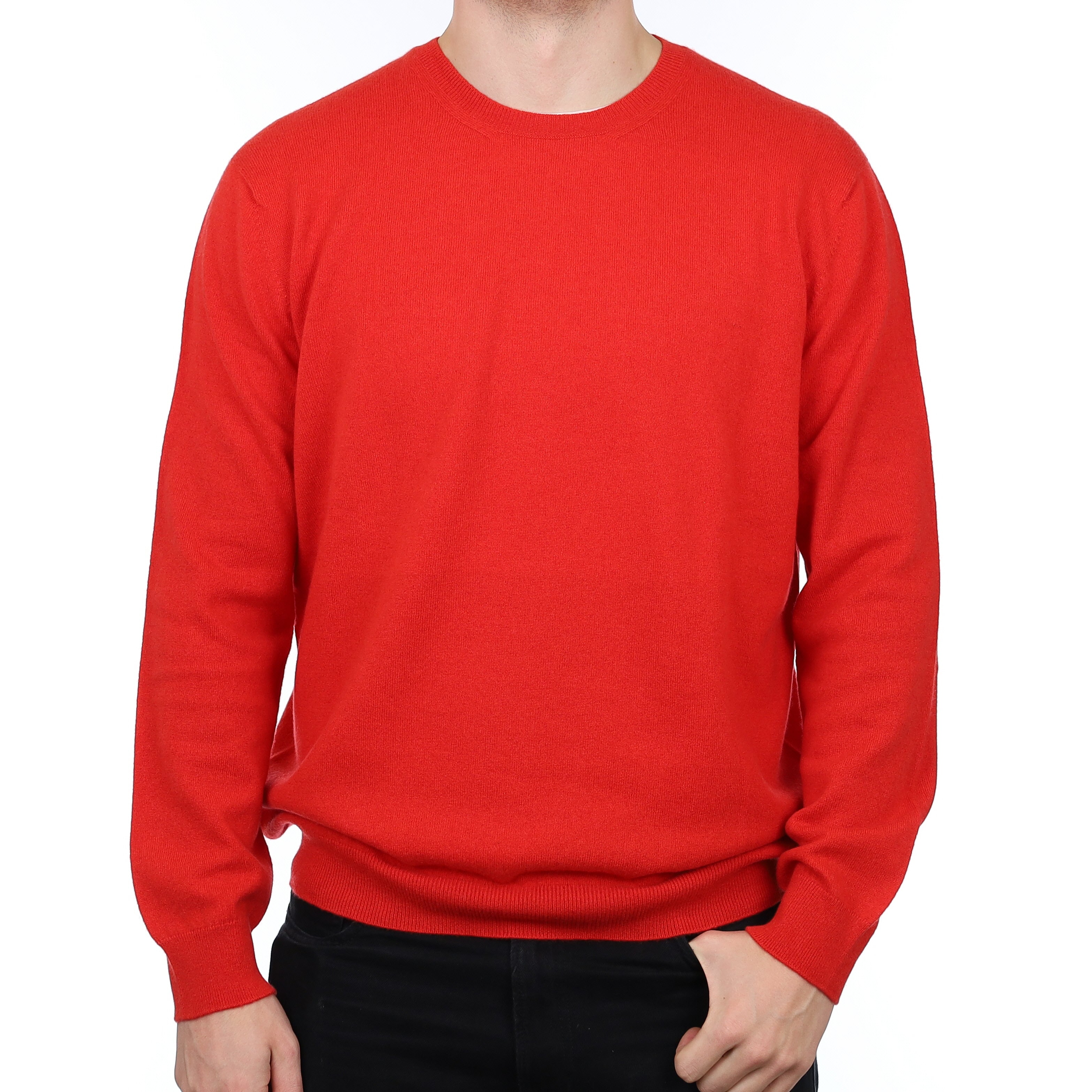 Men’s Brand New Scottish Vermillion Red Cashmere Crew Neck Jumper XXL