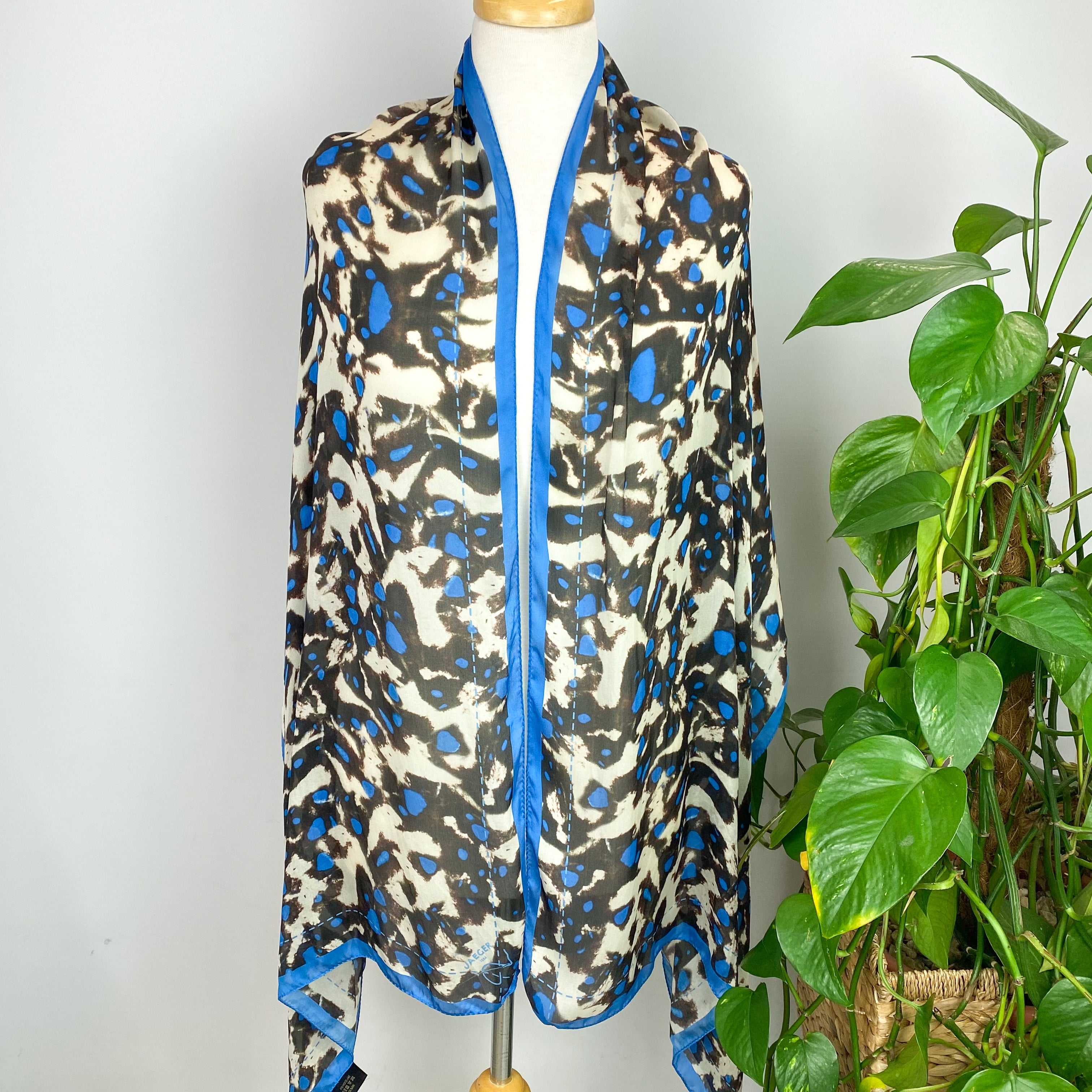 Jaeger Blue Patterned Silk Scarf