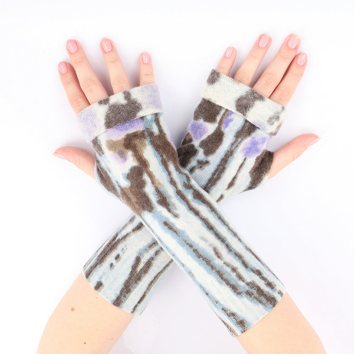 Blue and Mocha Abstract Fingerless Gloves