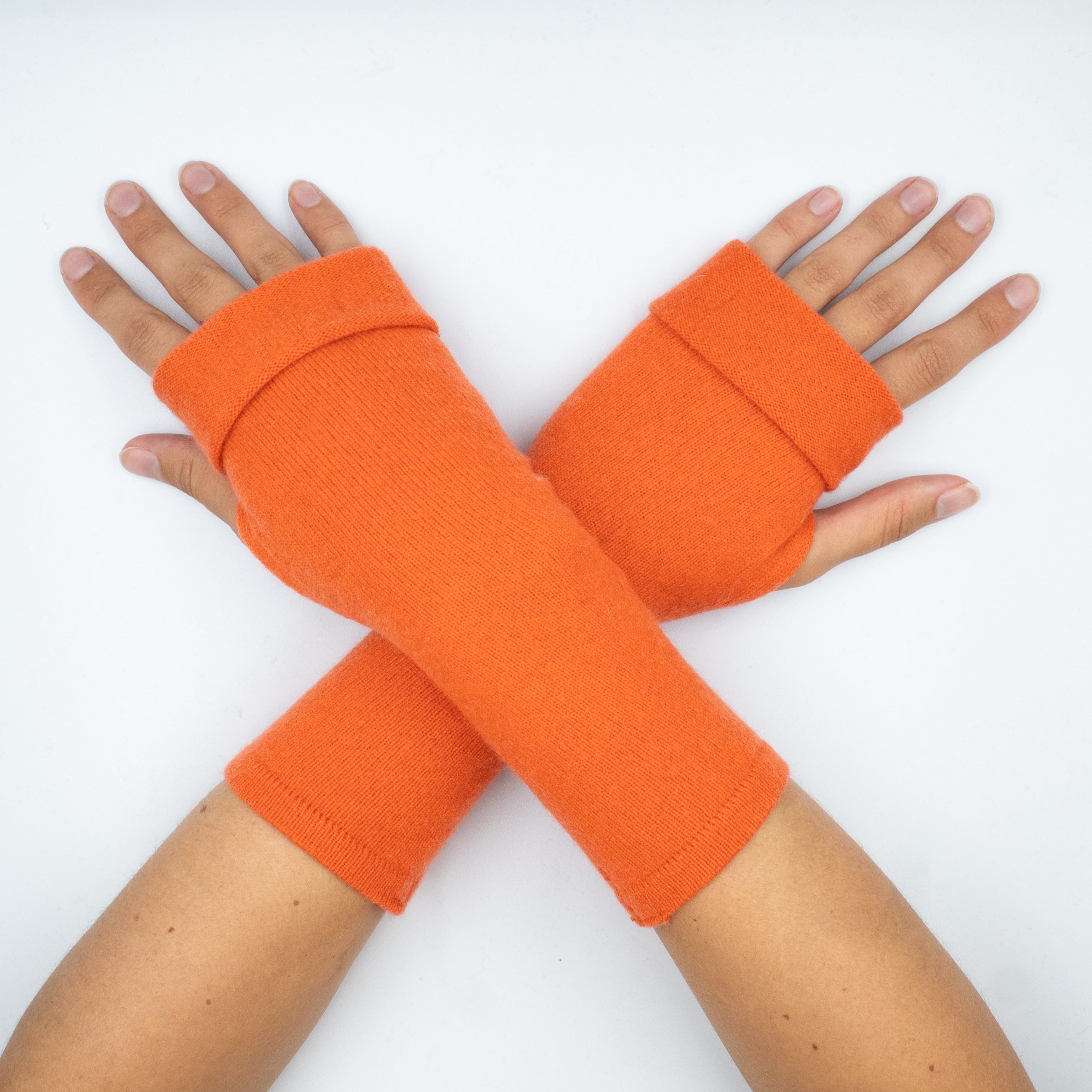 Pumpkin Orange Coral Cashmere Fingerless Gloves