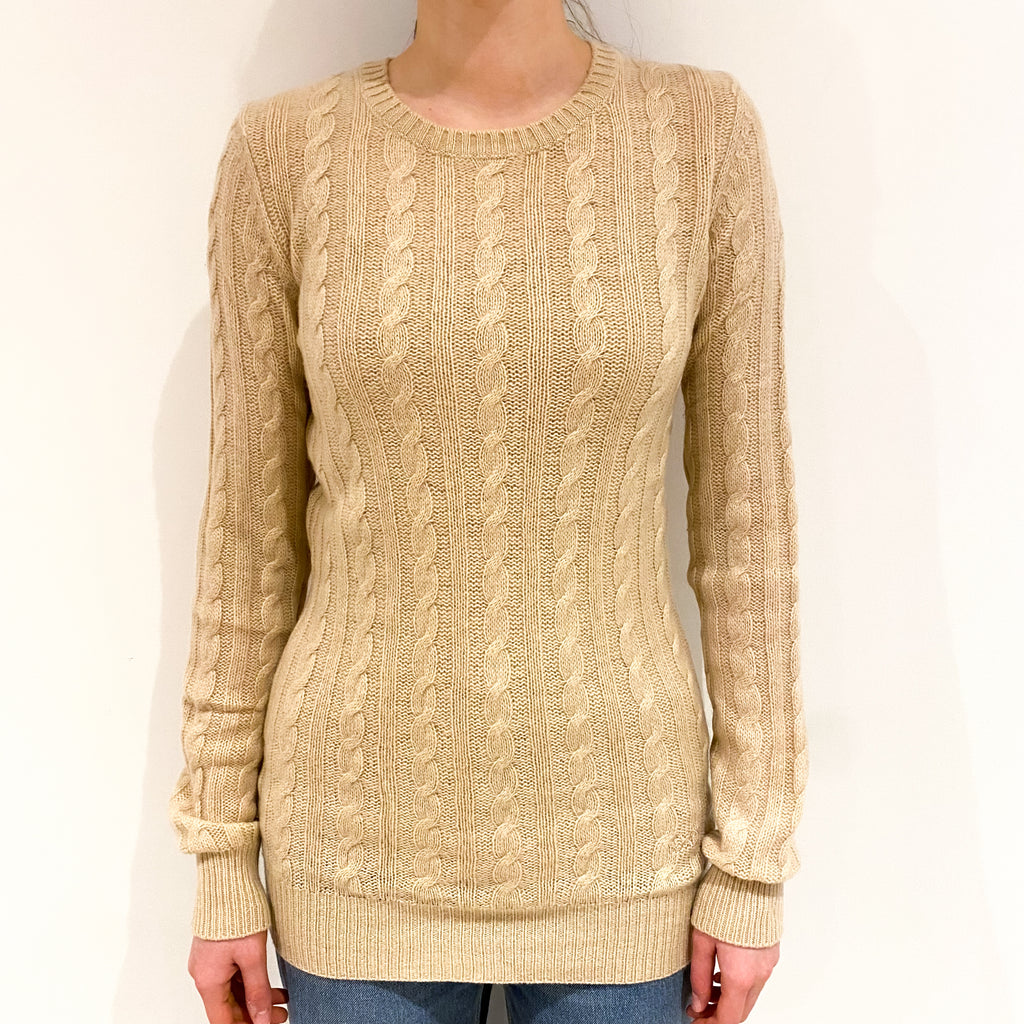 Sand Cable Knit Crew Neck Jumper Extra Small