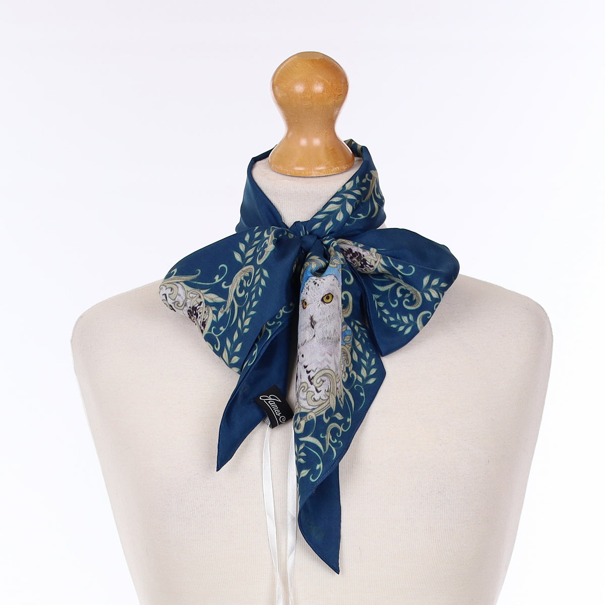 Brand New Petrol Blue Owl Silk Pussy Bow
