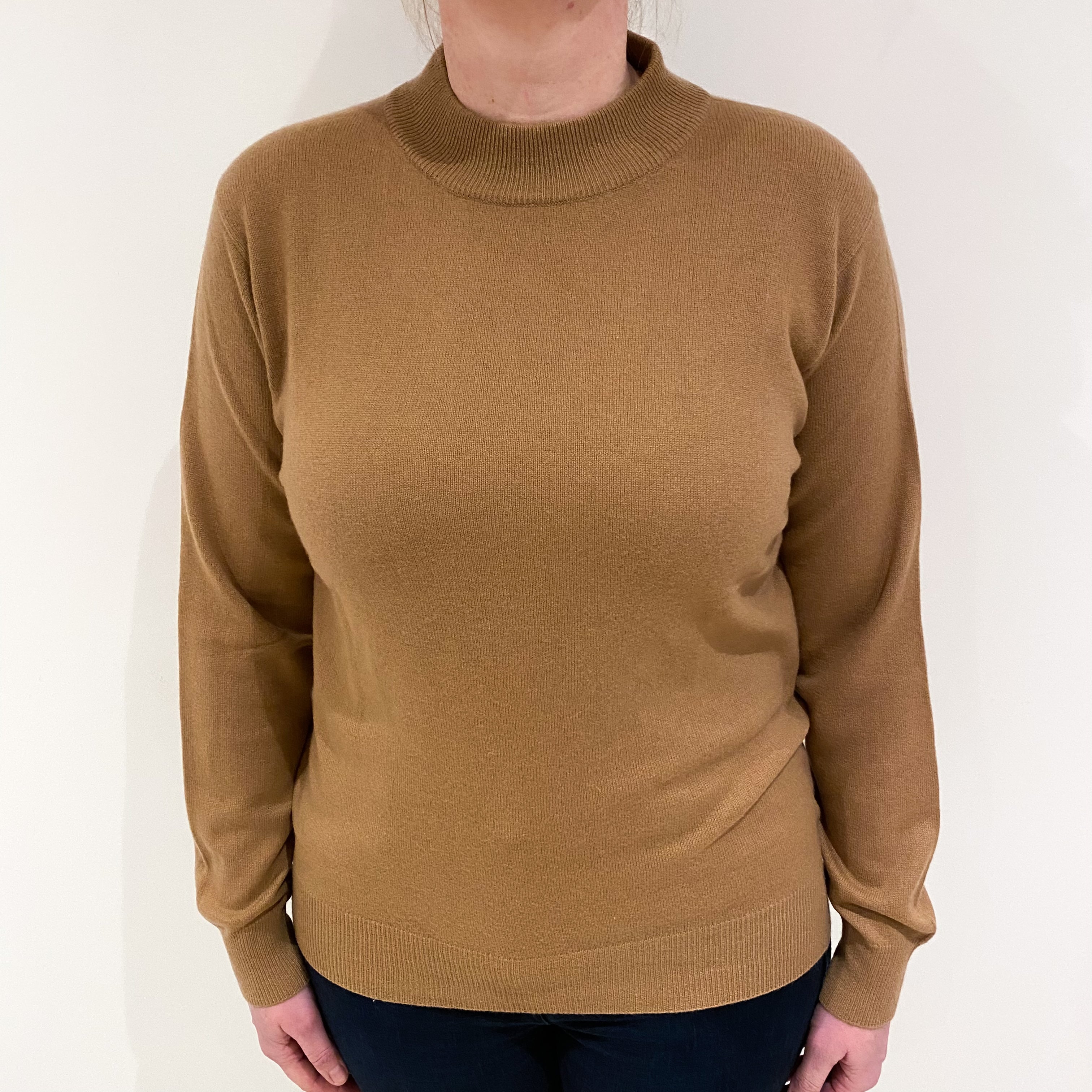 Camel Brown Cashmere Turtle Neck Jumper Large