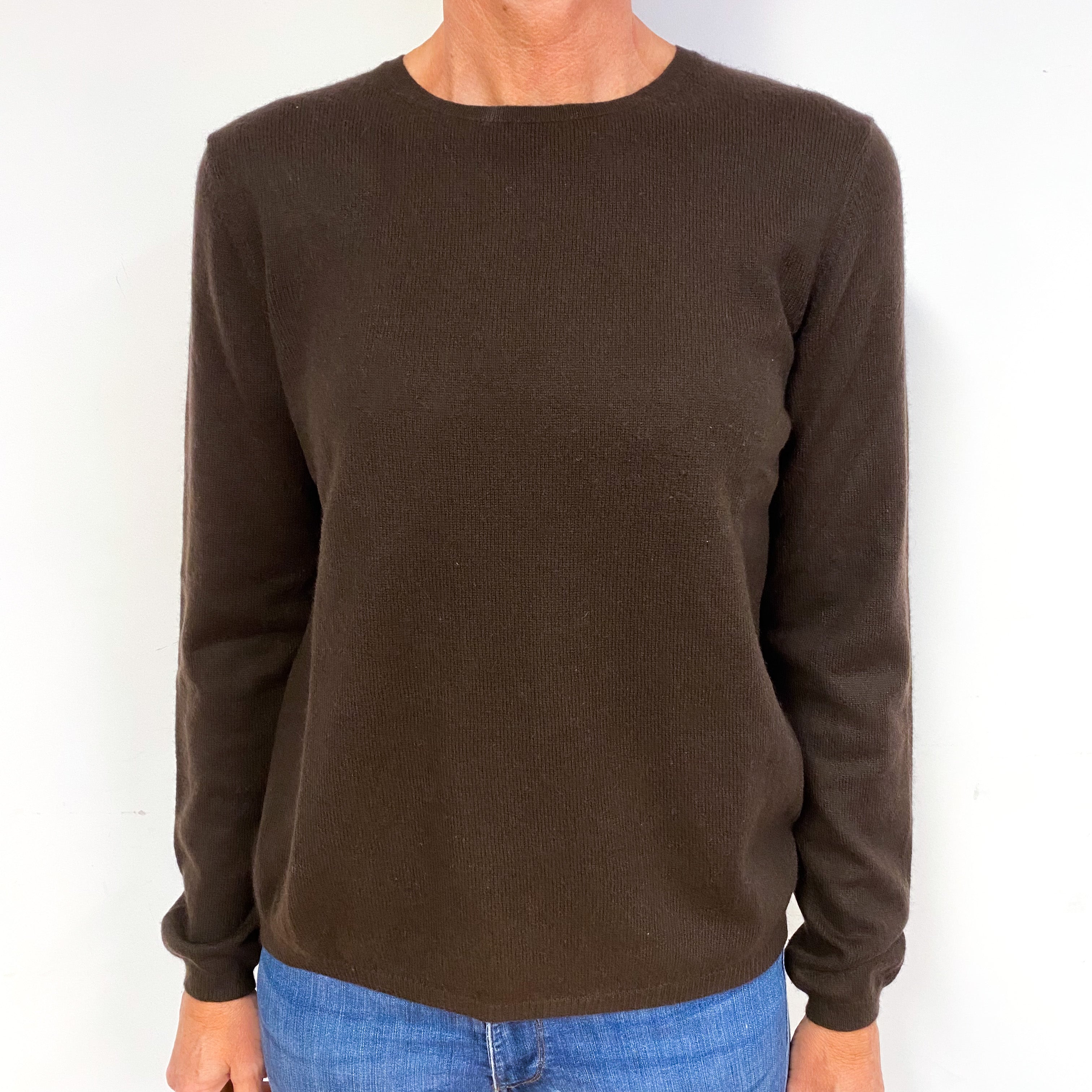Chocolate Brown Cashmere Crew Neck Jumper Medium