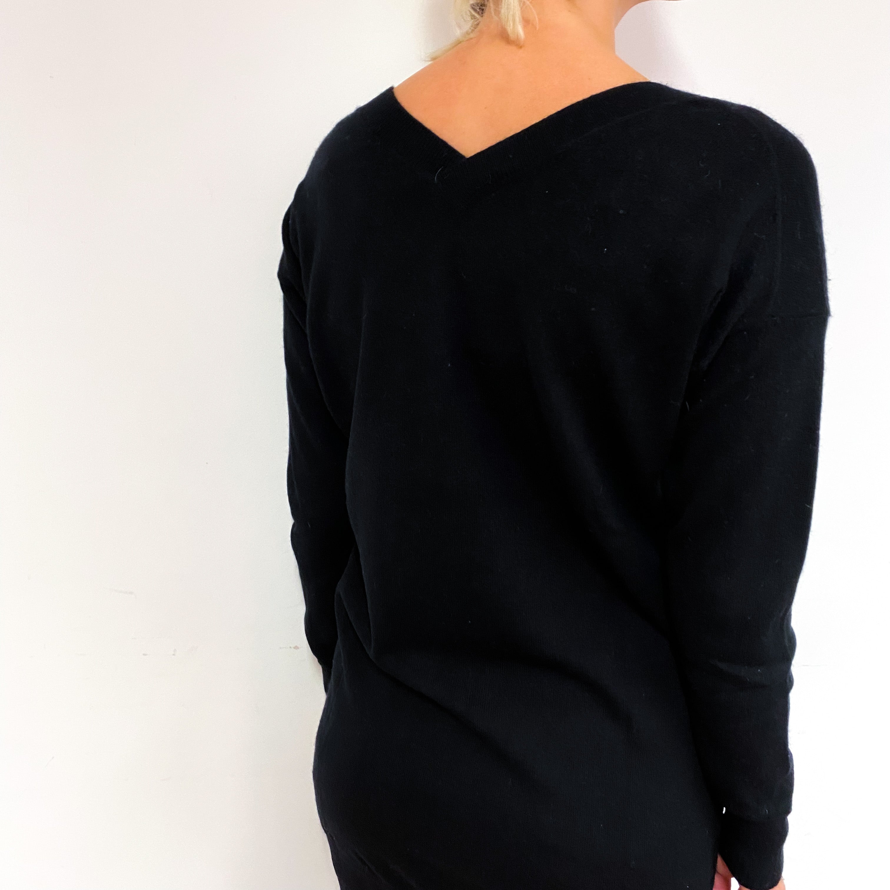 Black Longline Cashmere V-Neck Jumper Small