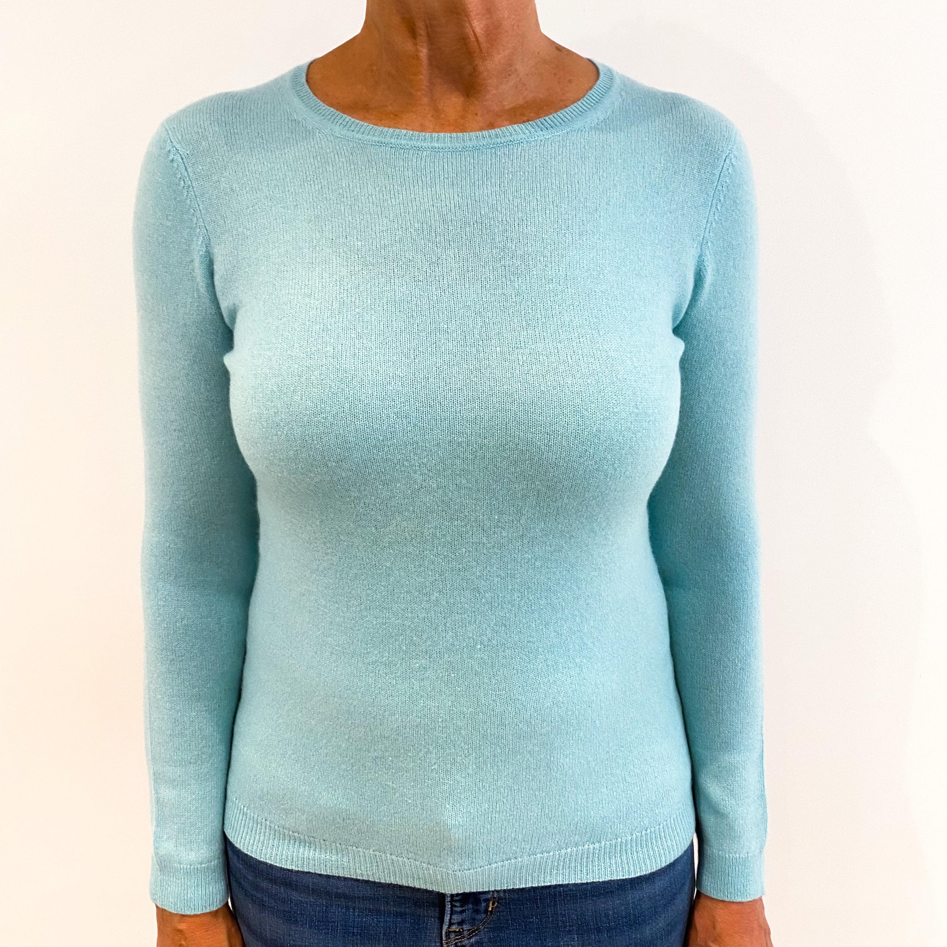 Aqua Blue Cashmere Crew Neck Jumper Medium