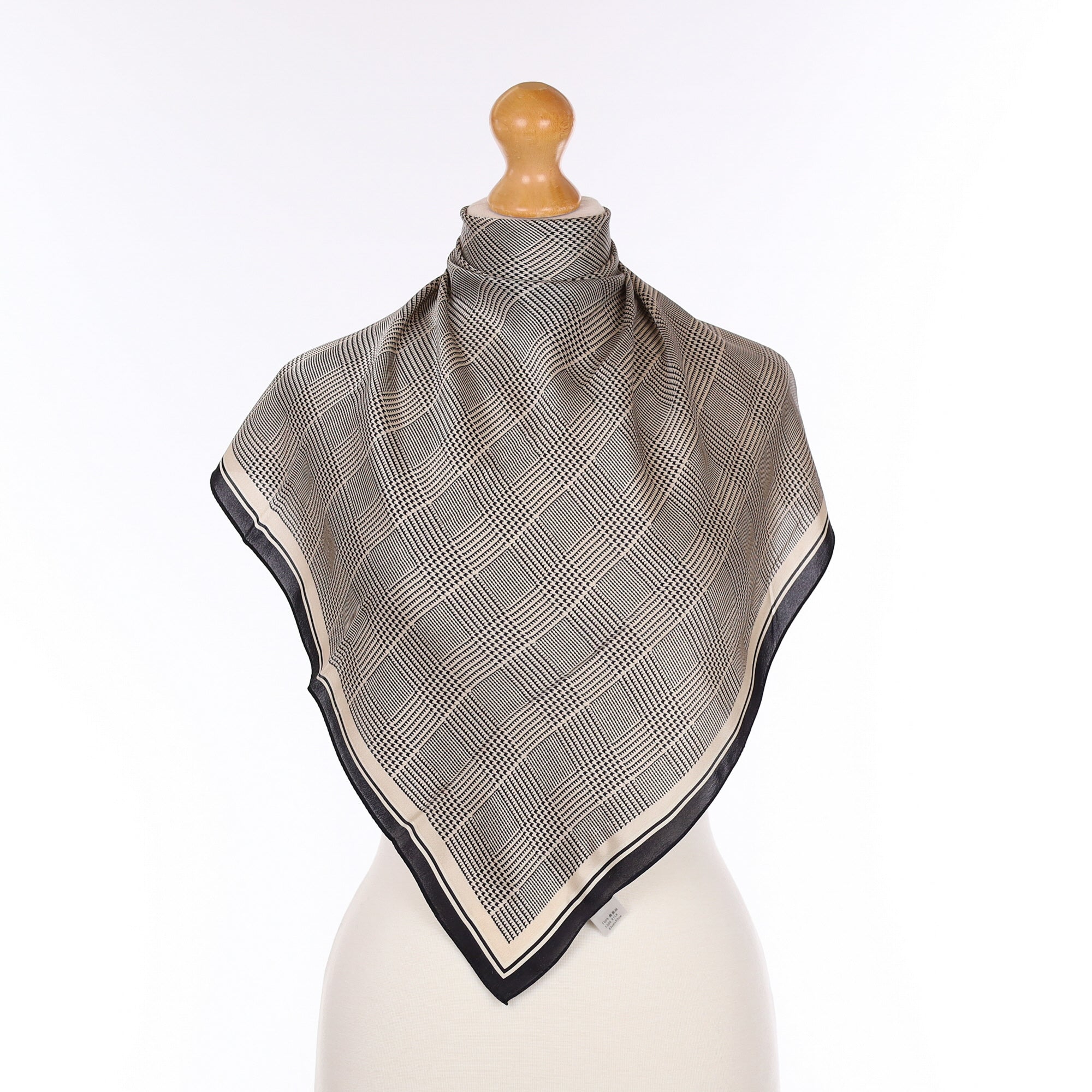 Cream And Black Houndstooth Silk Scarf
