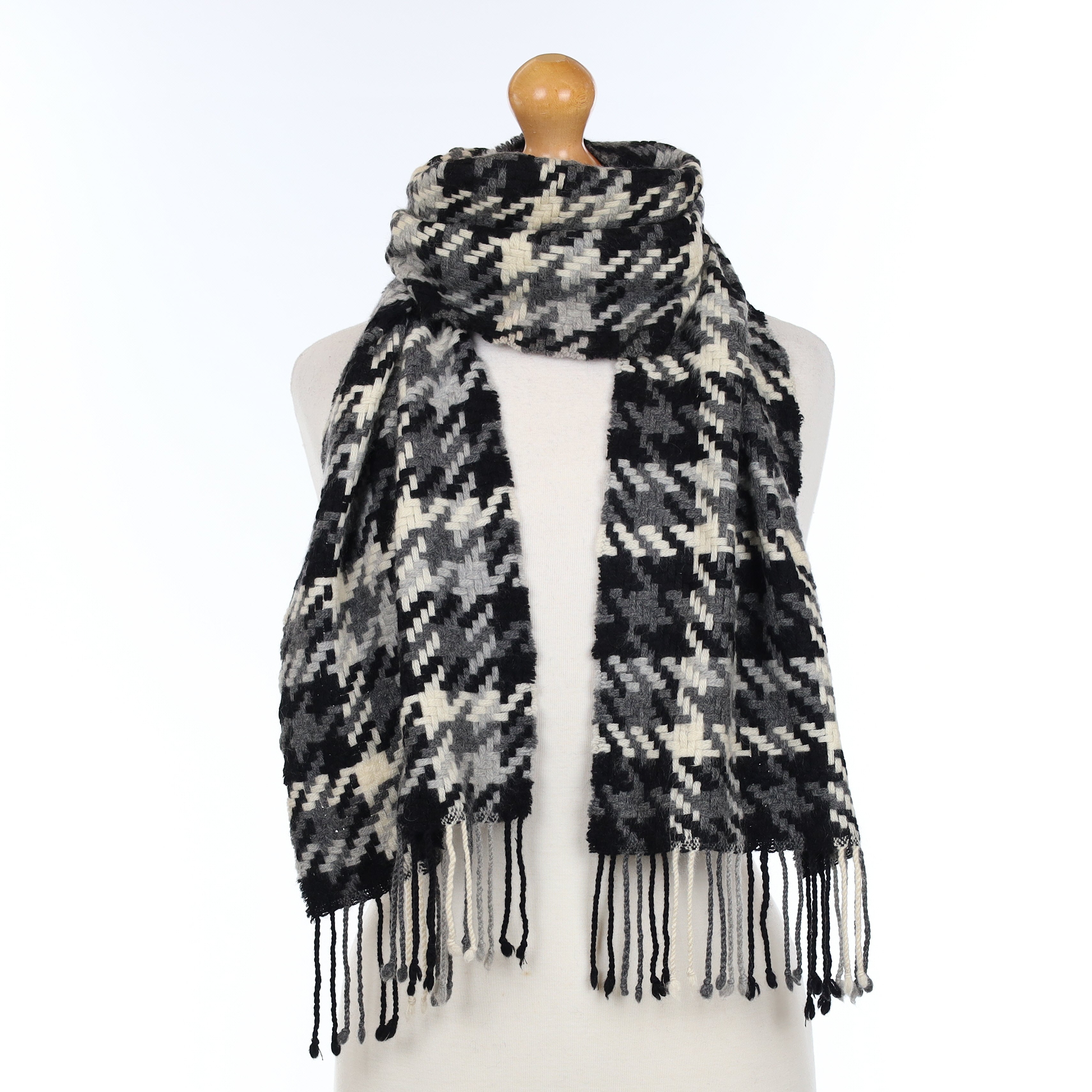 Grey Basket Weave Textured Cashmere Woven Scarf