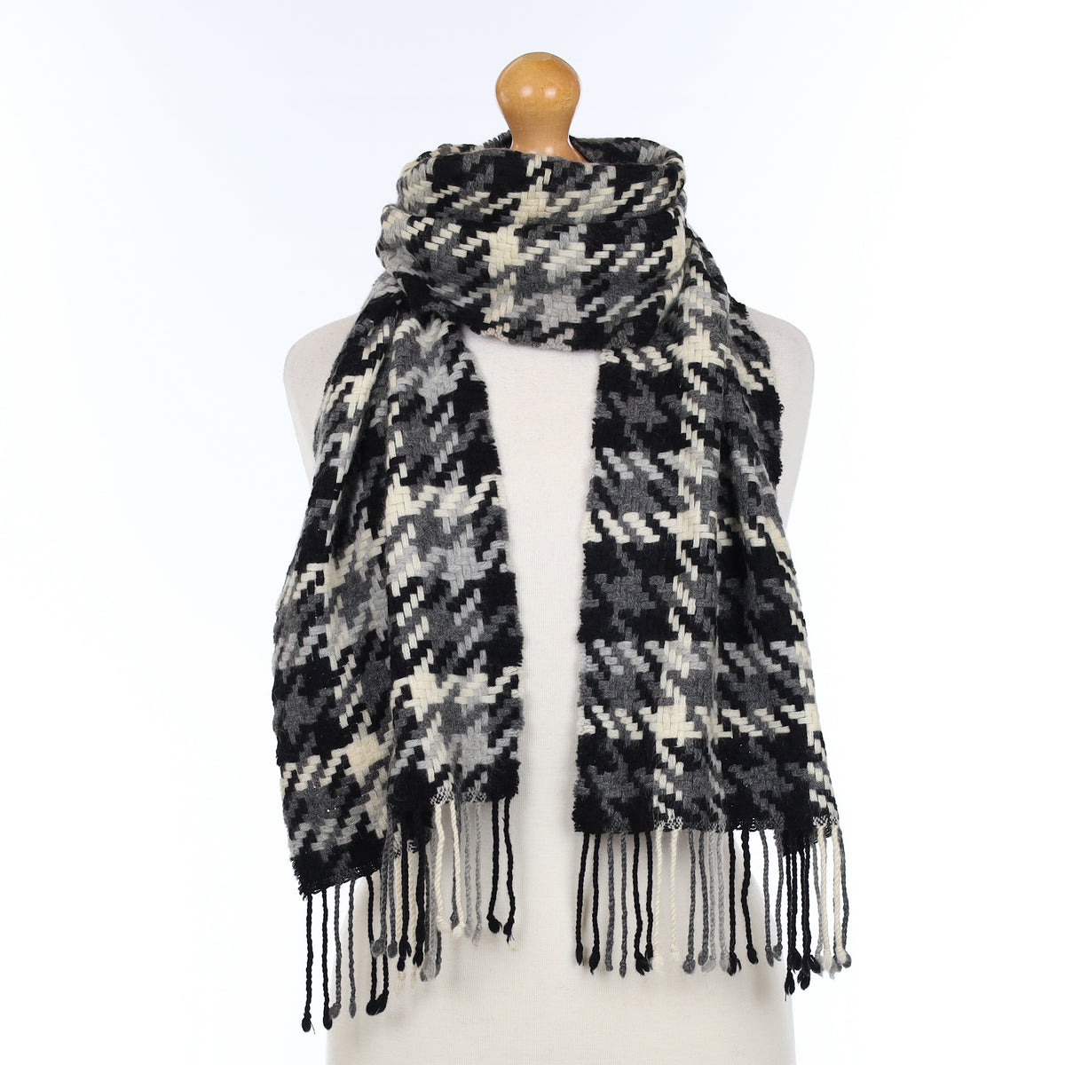 Grey Basket Weave Textured Cashmere Woven Scarf