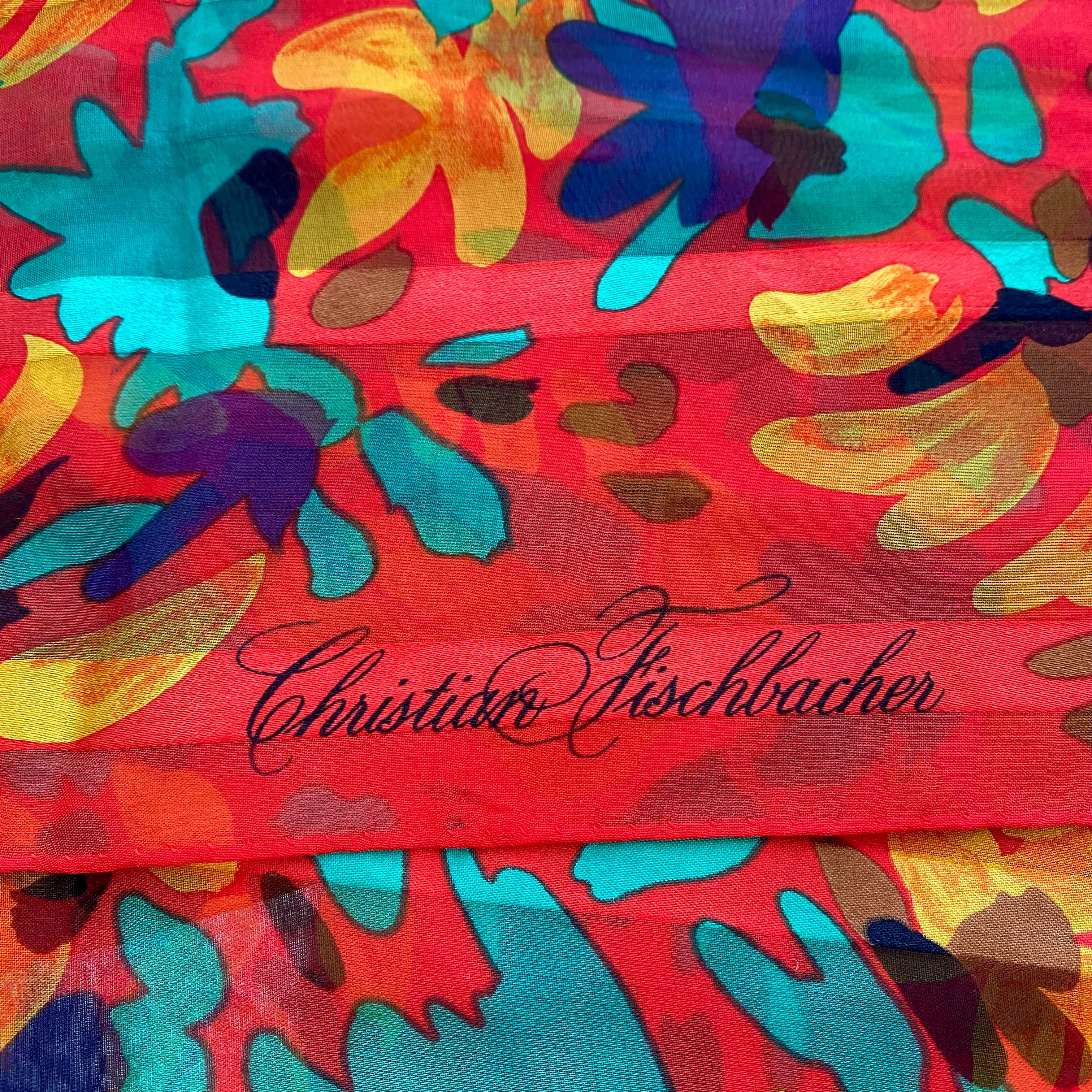 Christian Fischbacher Red Patterned Silk Scarf
