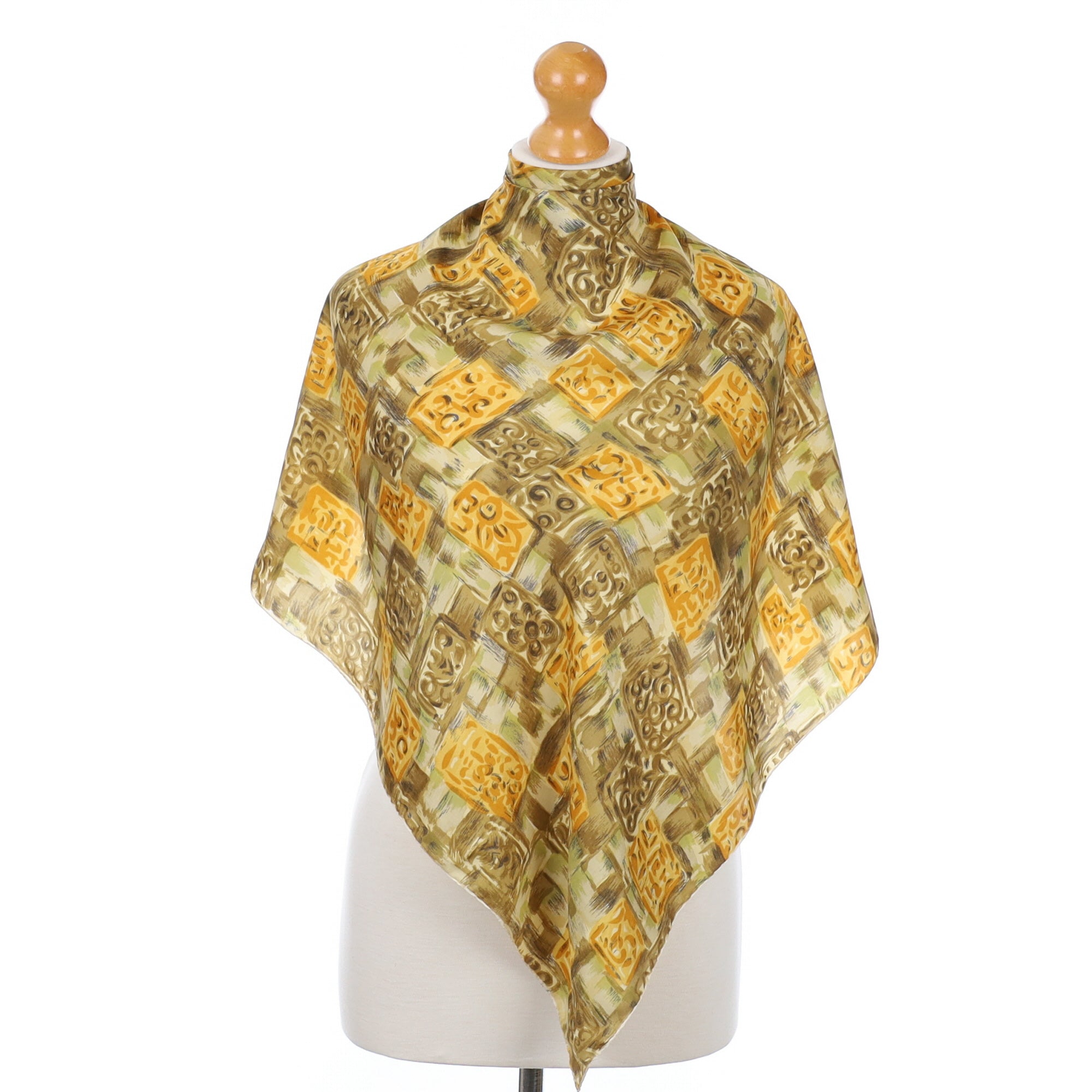 Abstract Yellow Vintage Silk Scarf