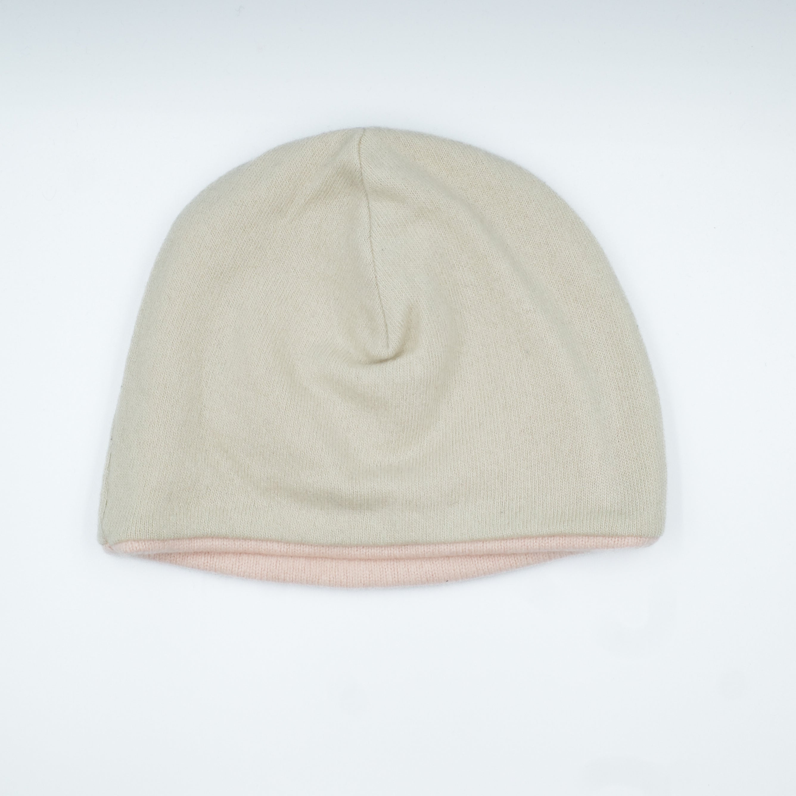 Honey Beige and Ice Pink Cashmere Beanie Hat
