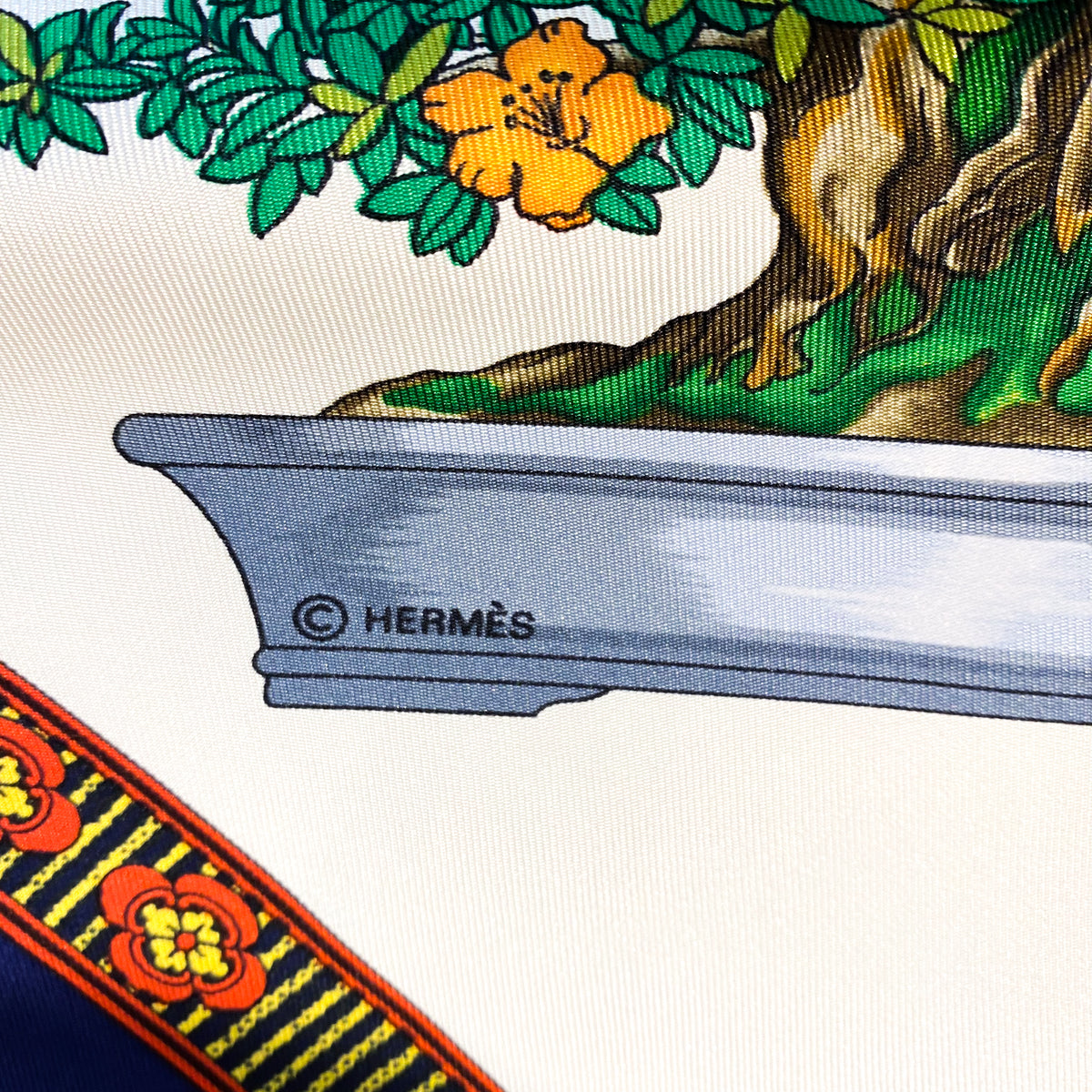 Boxed Hermes Les Beaux Jours de Bonsai 1991 Designer Silk Scarf