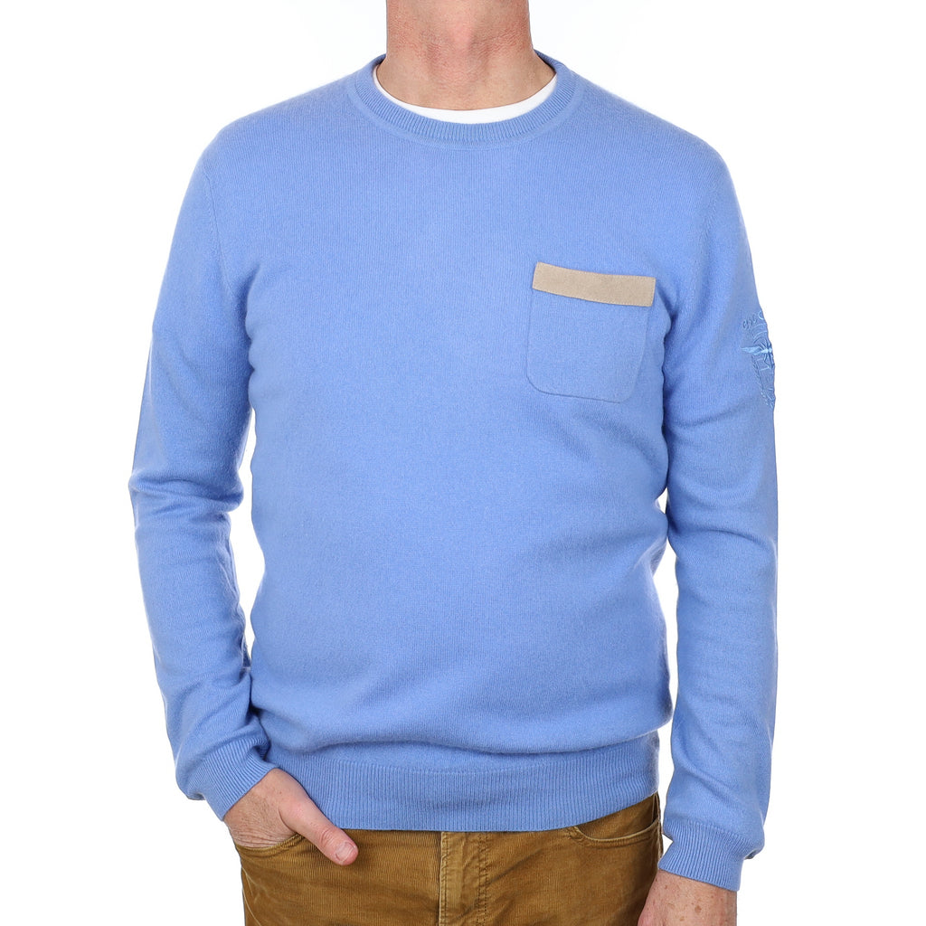 Men’s Escales Cornflower Blue Cashmere Crew Neck Jumper Extra Large