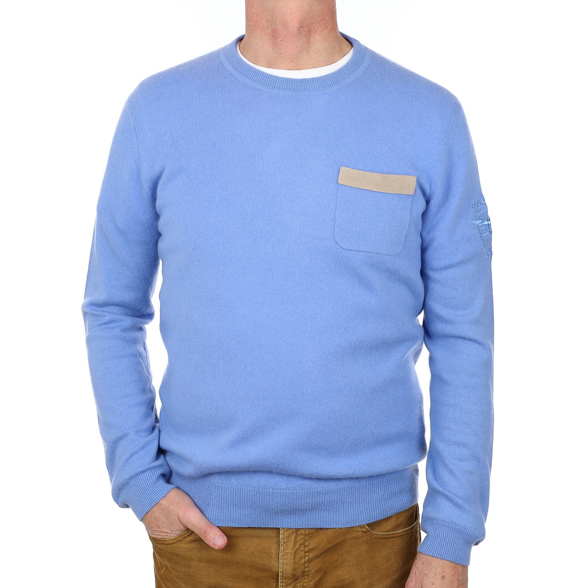 Men’s Escales Cornflower Blue Cashmere Crew Neck Jumper Extra Large