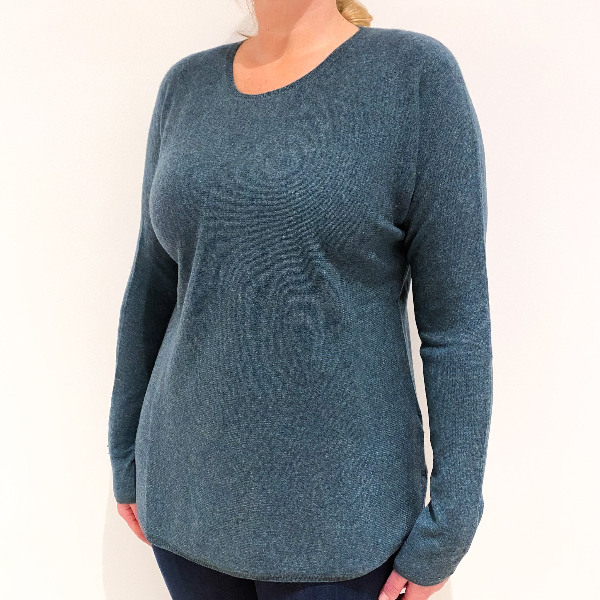 Sea Green Slouchy Cashmere Crew Neck Jumper Large