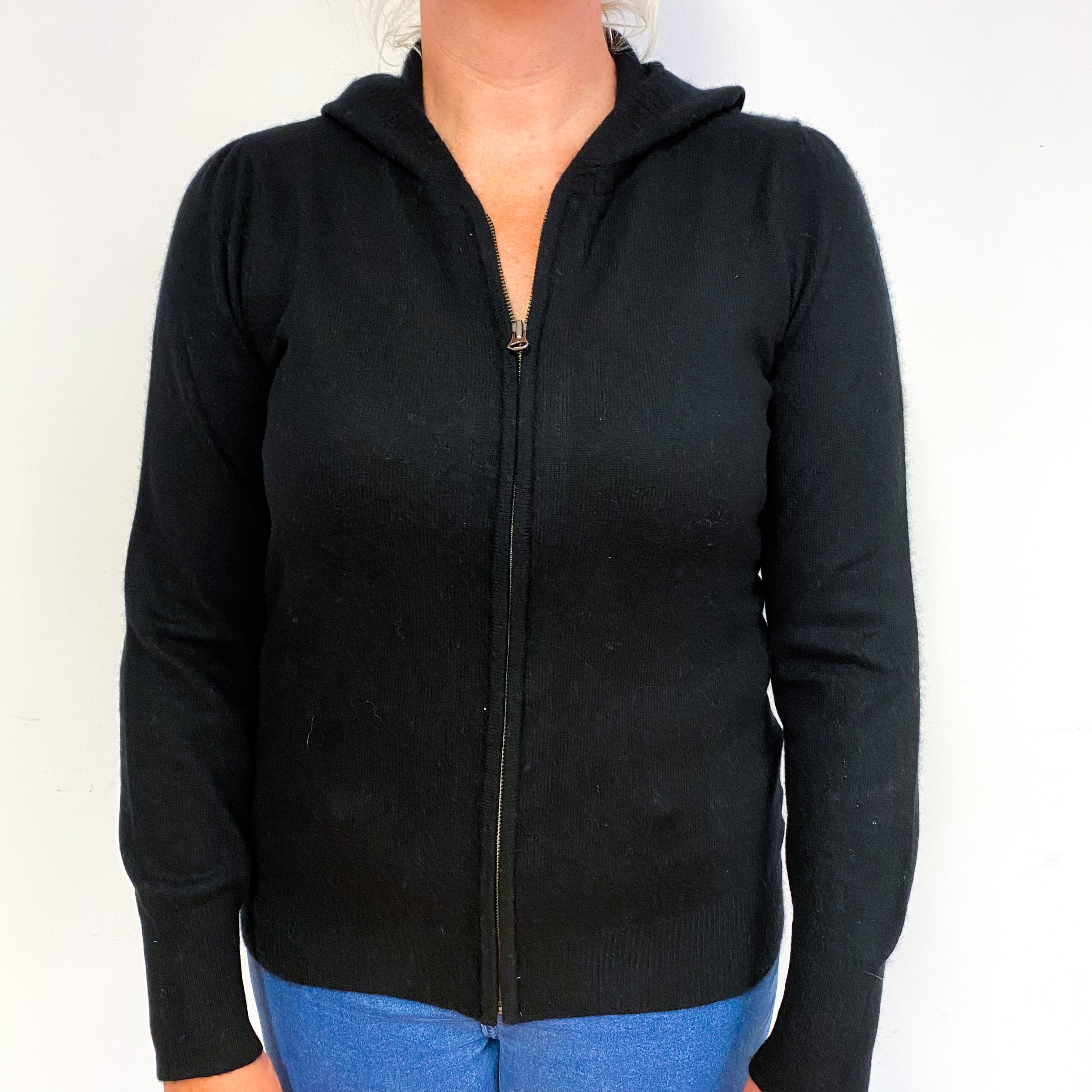 Black Cashmere Zip Up Hoodie Large