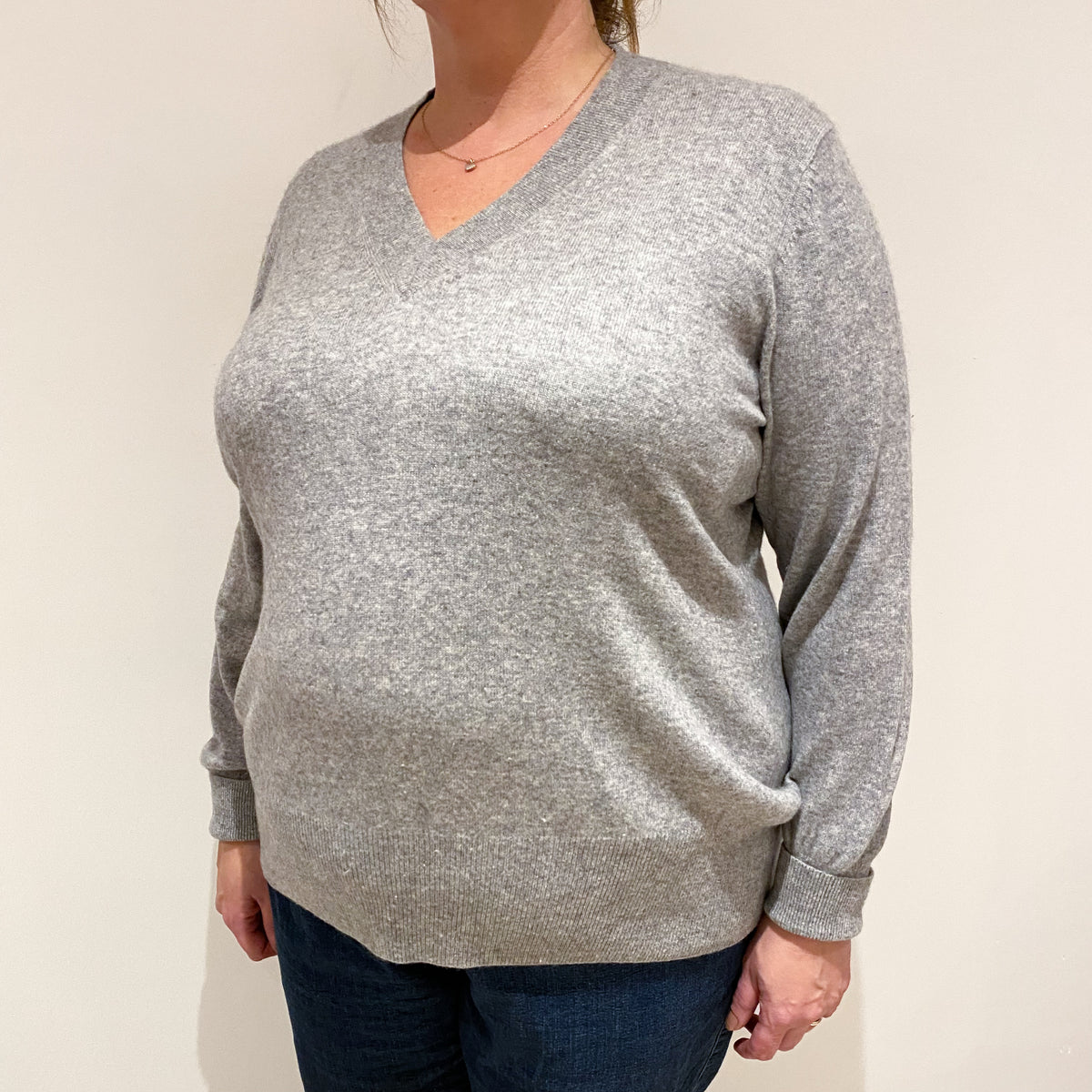 Ash Grey Cashmere V Neck Jumper Extra Extra Extra Large