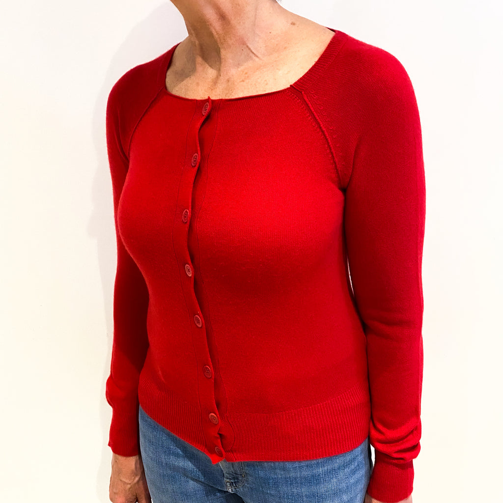 Post Box Red Cashmere Square Neck Cardigan Medium