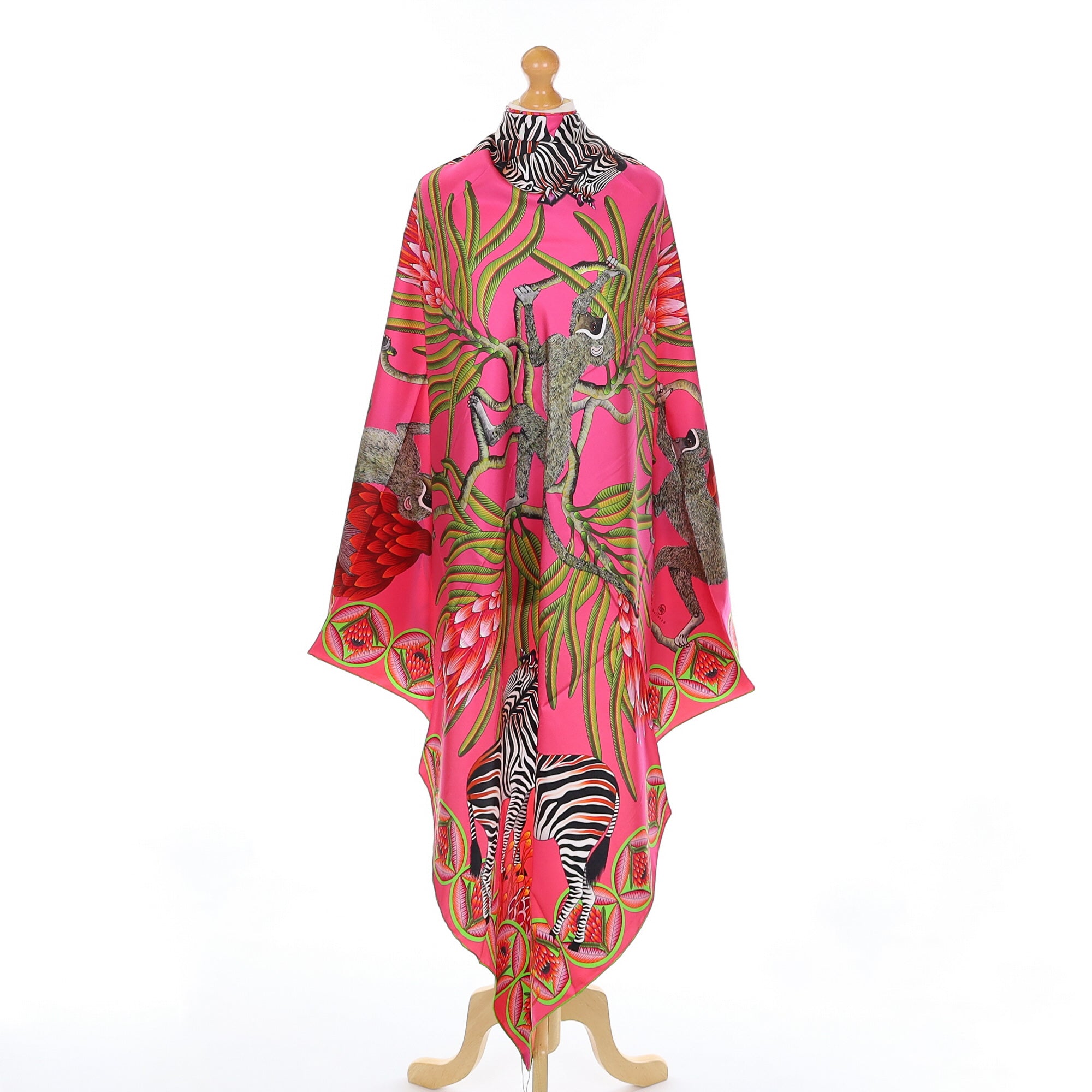 Brand New Bellezza Pink & Orange Zebra Safari Double Faced Silk Scarf Extra Large