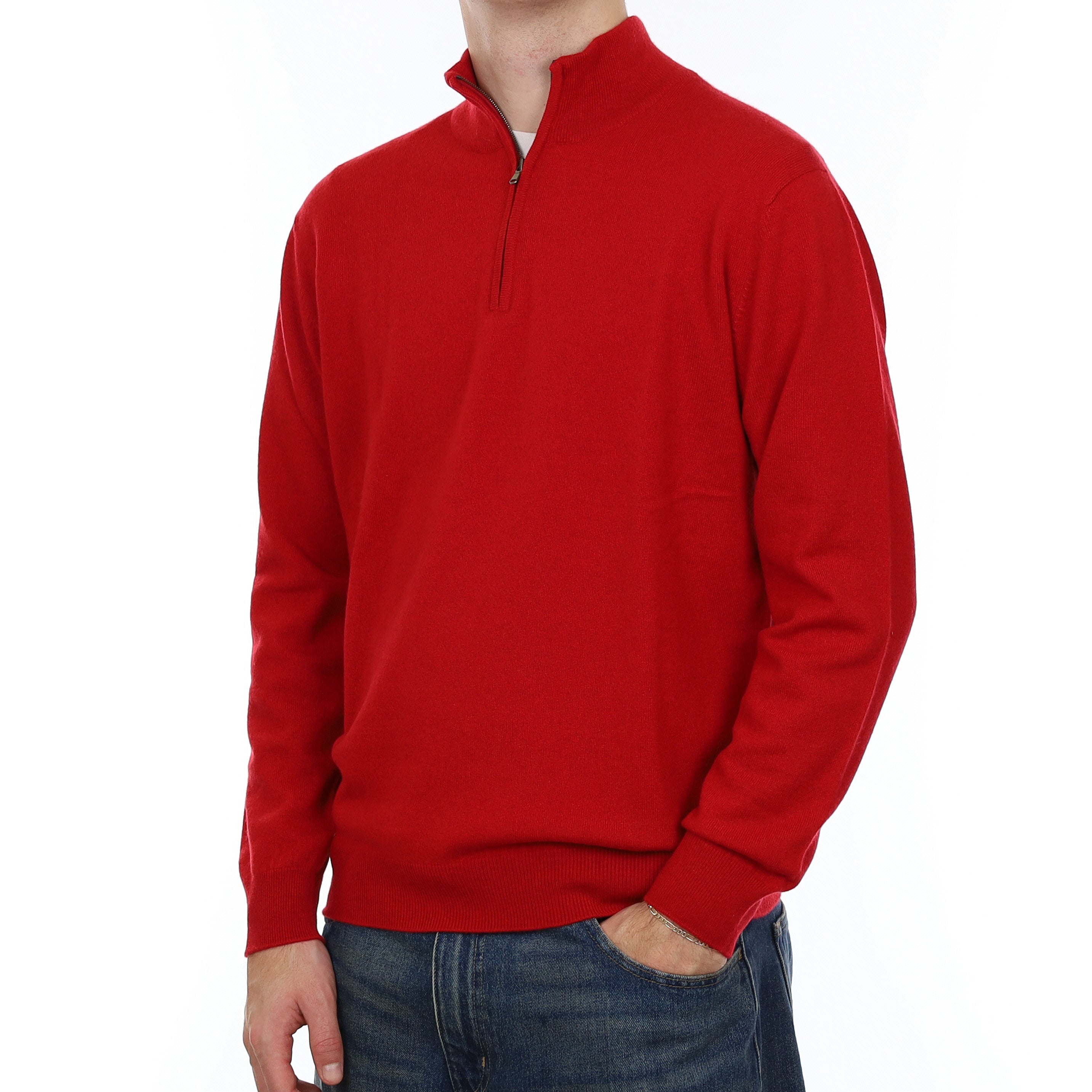 Men’s Brand New Scottish Scarlet Red Cashmere 1/4 Zip Jumper Large