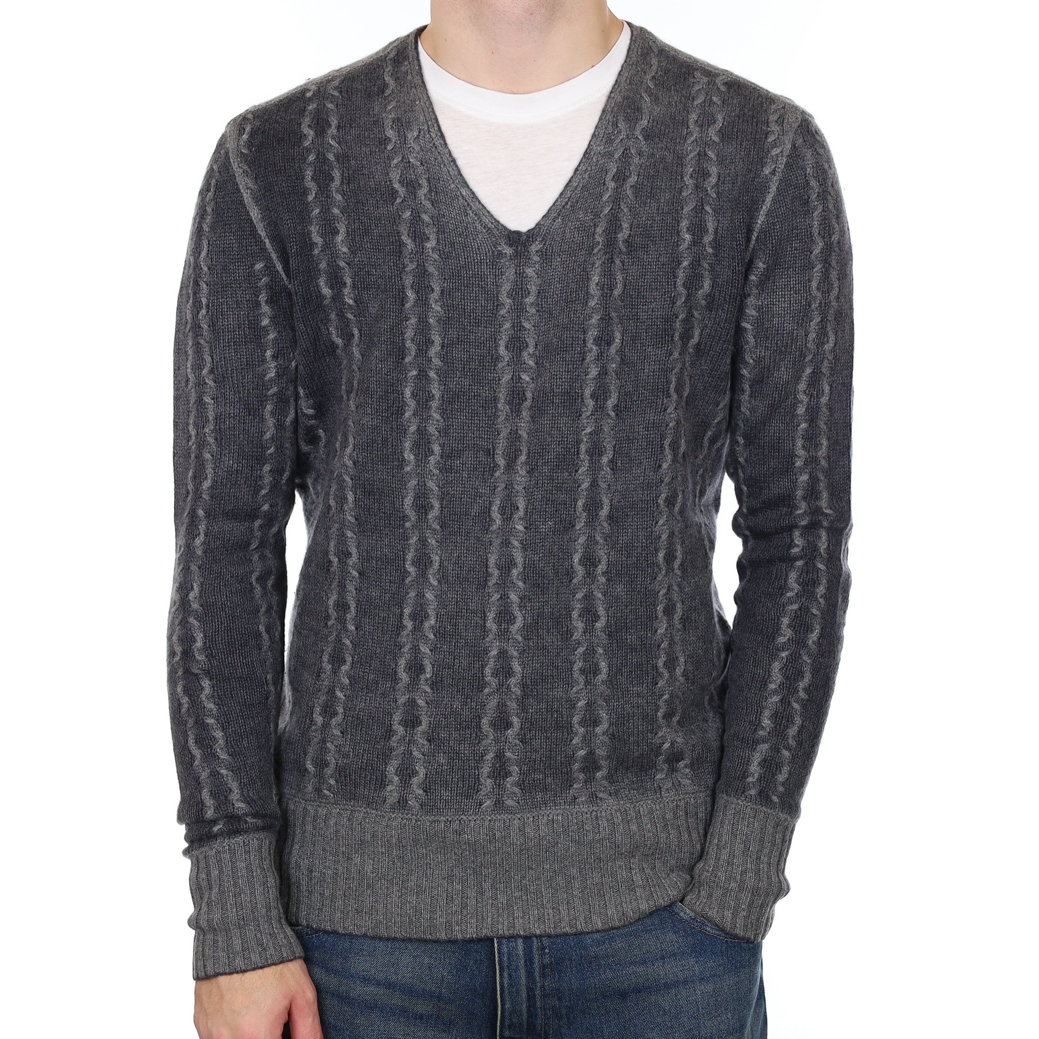 Men’s John Varvatos Grey Textured Cashmere V Neck Jumper Large/Tall