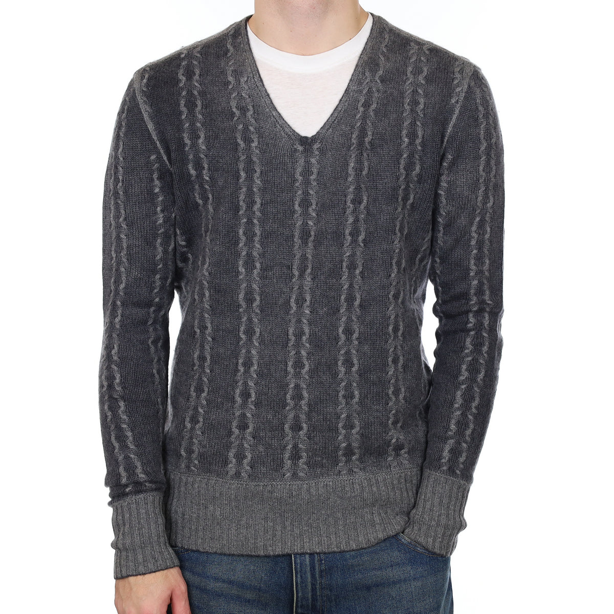 Men’s John Varvatos Grey Textured Cashmere V Neck Jumper Large/Tall