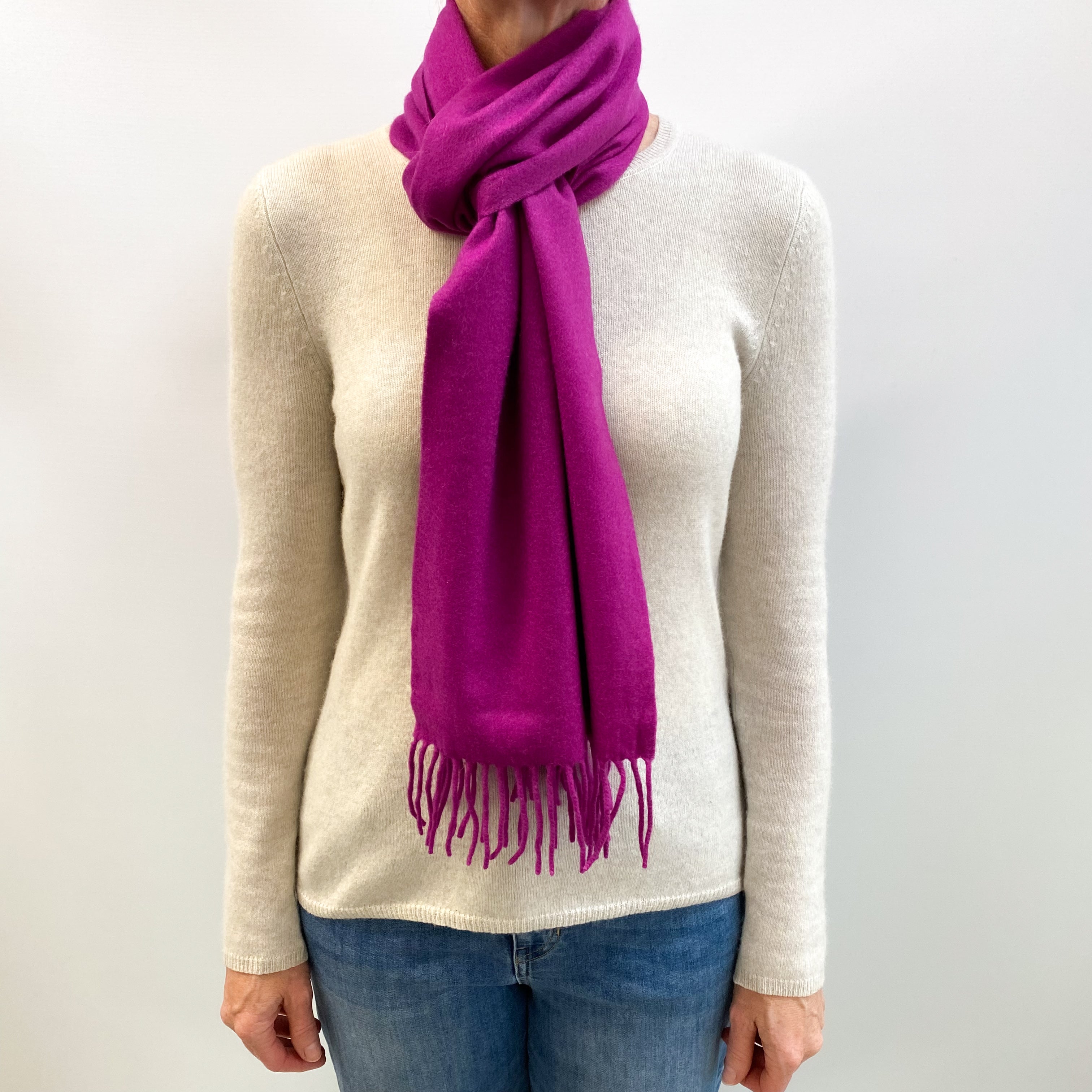 Magenta Pink Fringed Cashmere Woven Scarf