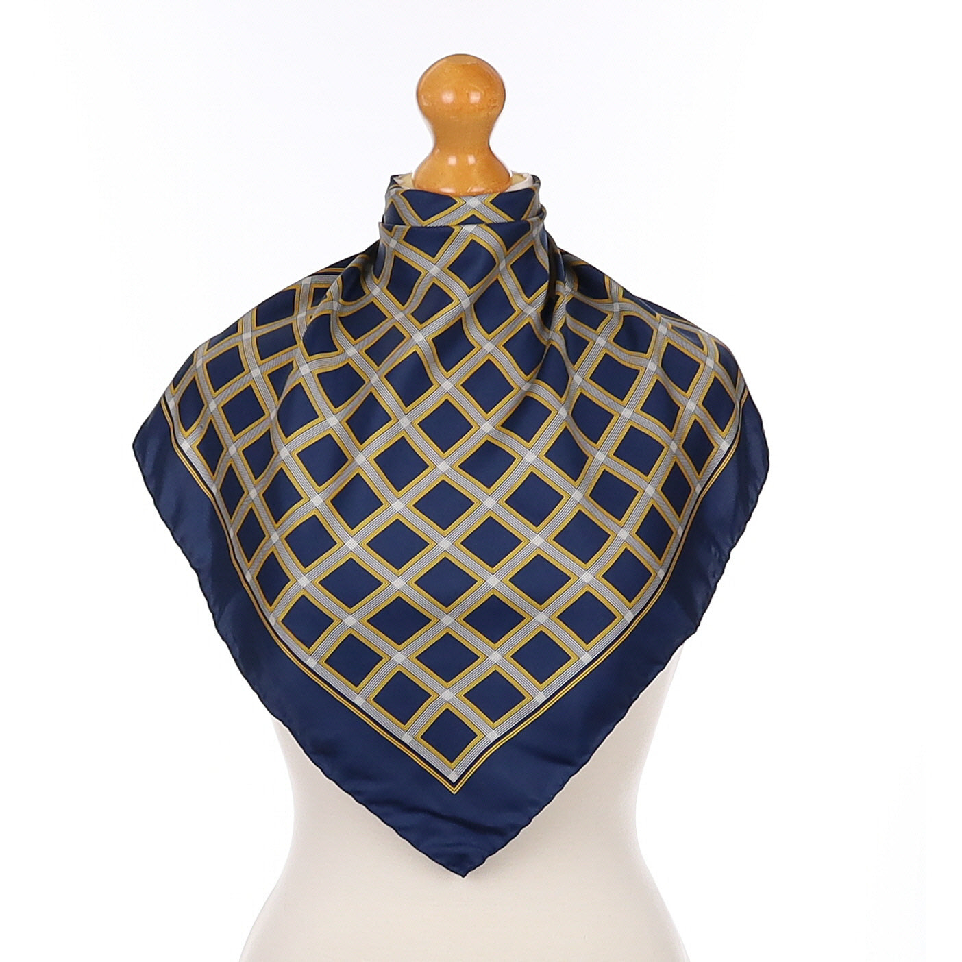 Navy and Yellow Checked Silk Pocket Square