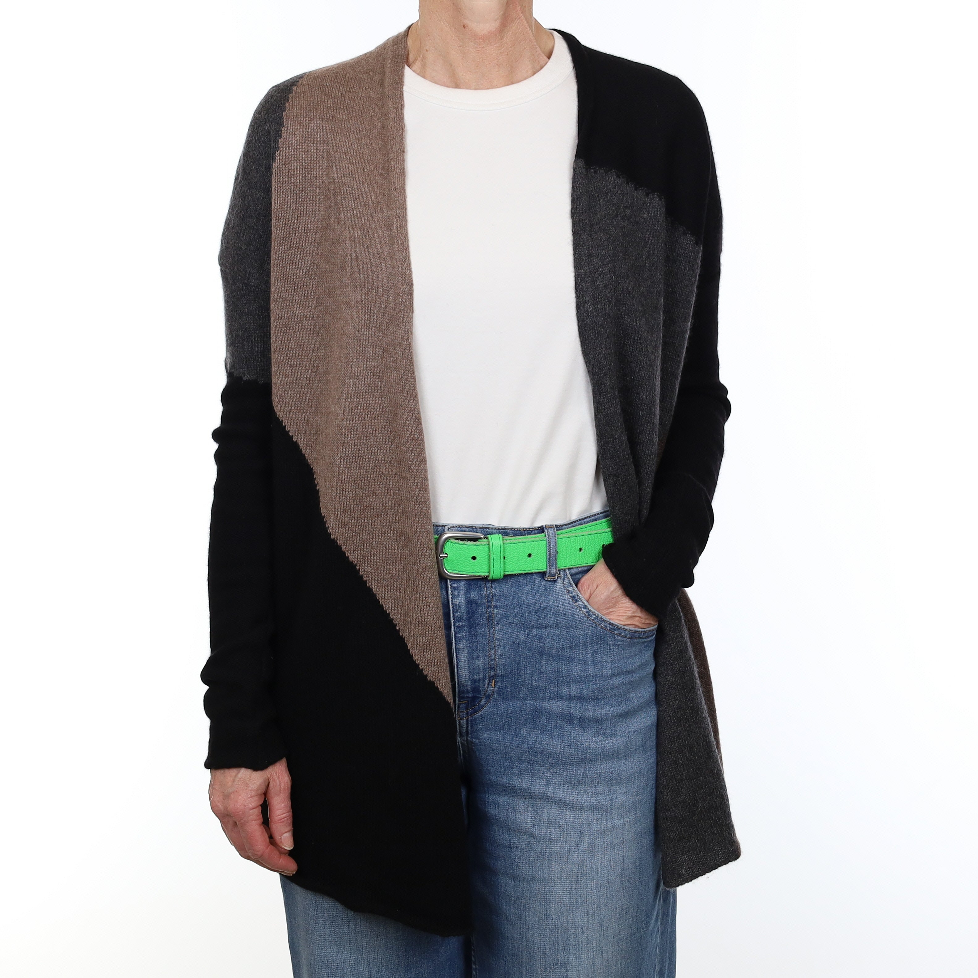 Mocha Colour Block Cashmere Edge to Edge Cardigan Small