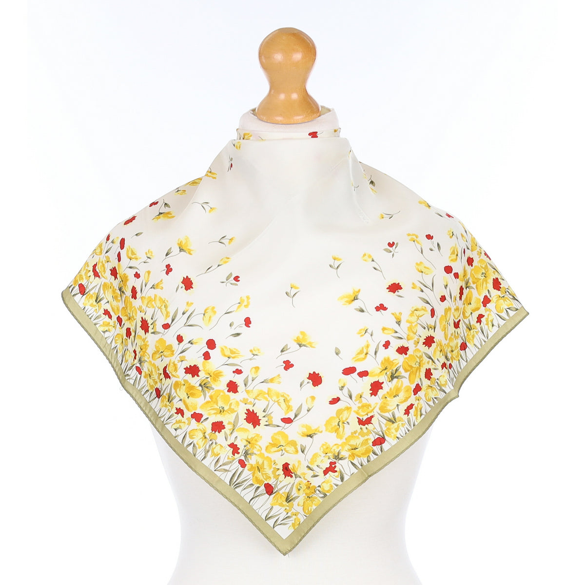 Yellow and Red Floral Silk Scarf
