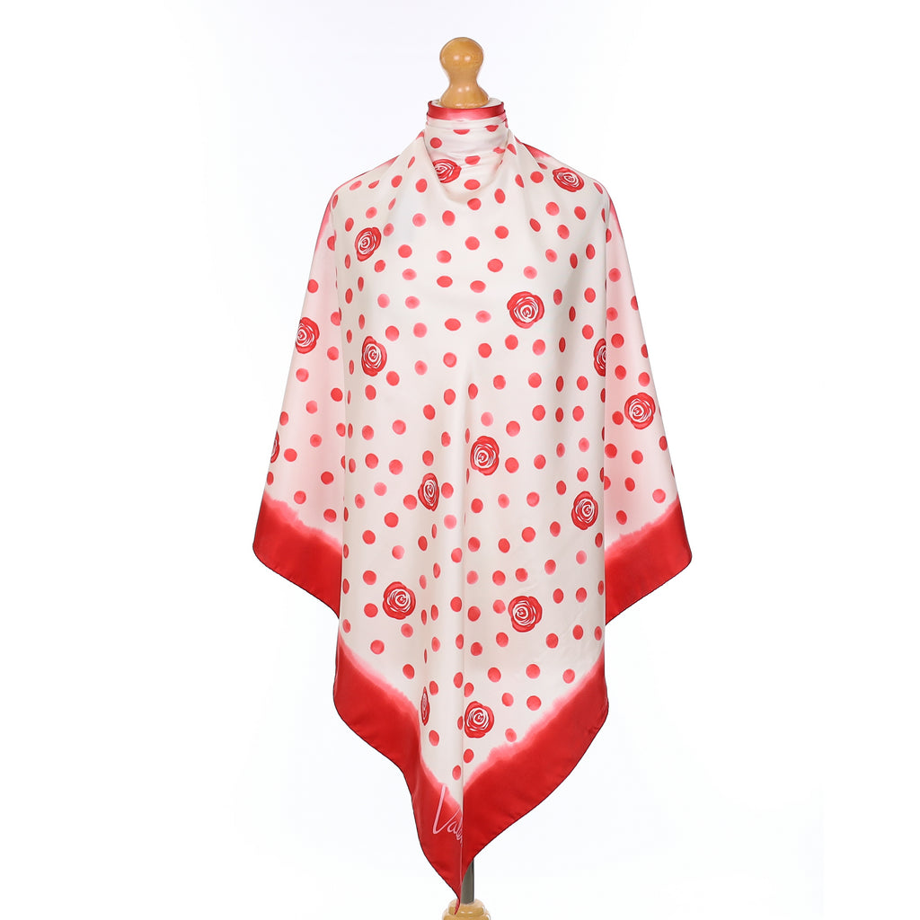 Brand New Valentino Red Rose Patterned Silk Scarf