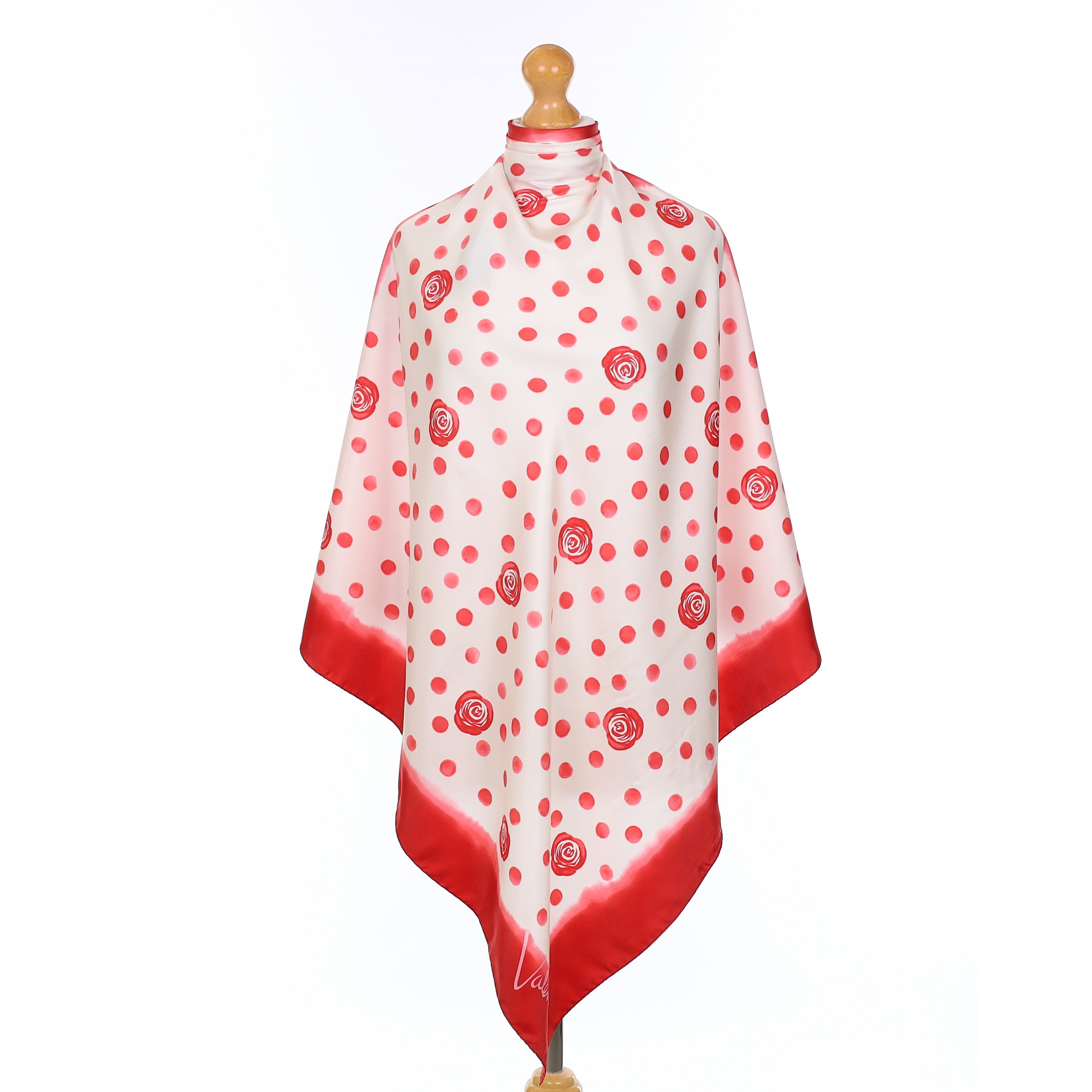 Brand New Valentino Red Rose Patterned Silk Scarf