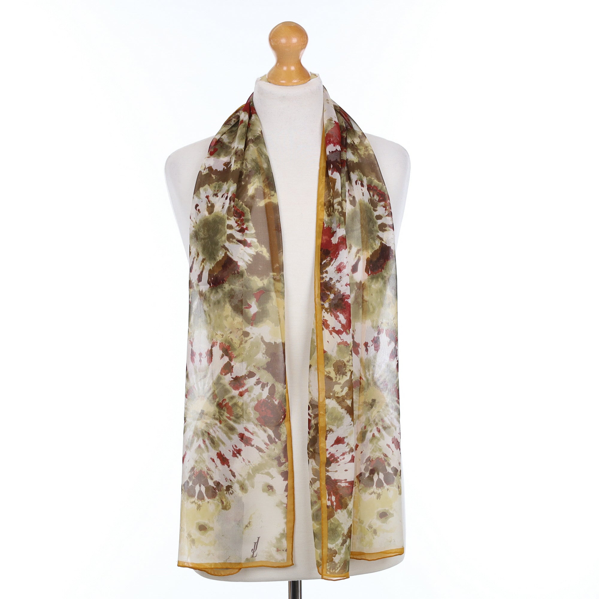 Brand New Jammers & Leufgen Khaki Patterned Silk Scarf
