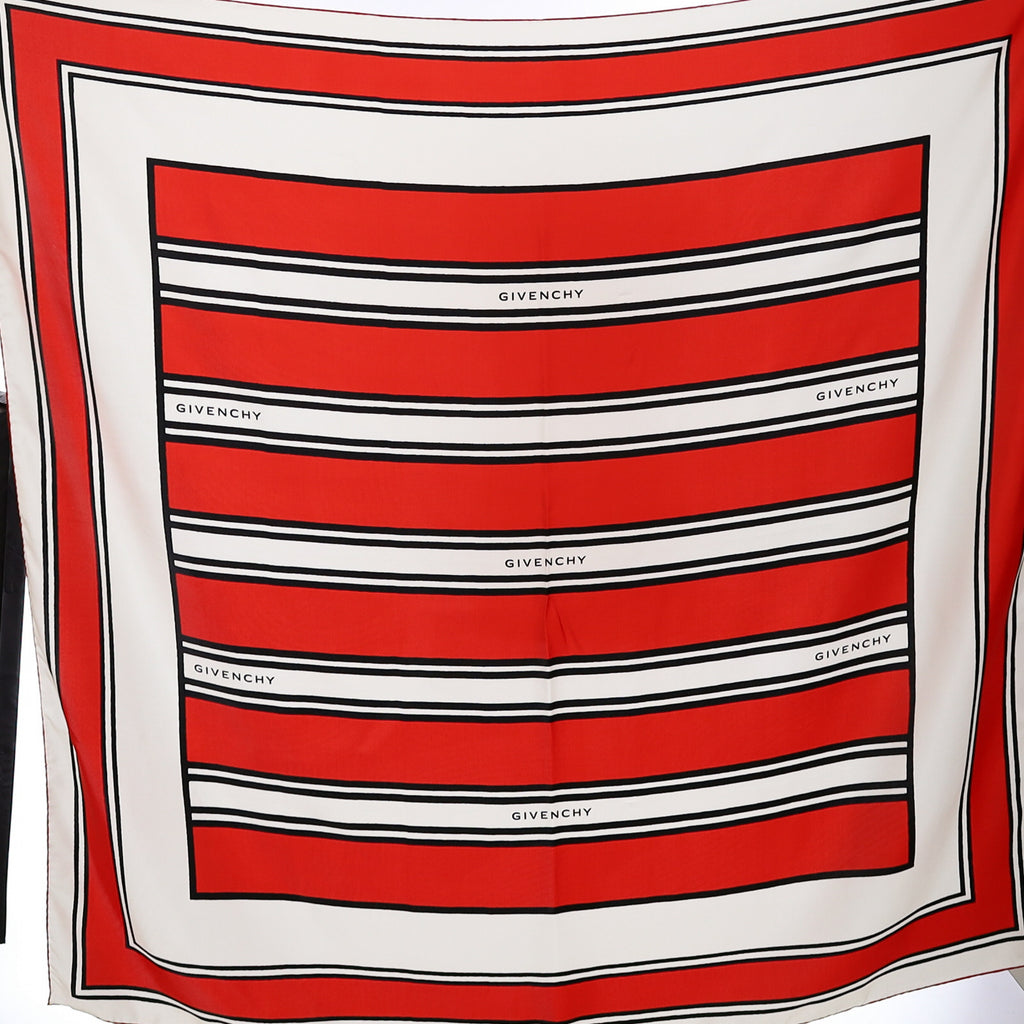 Large Unworn Givenchy Designer Red Striped Silk Scarf