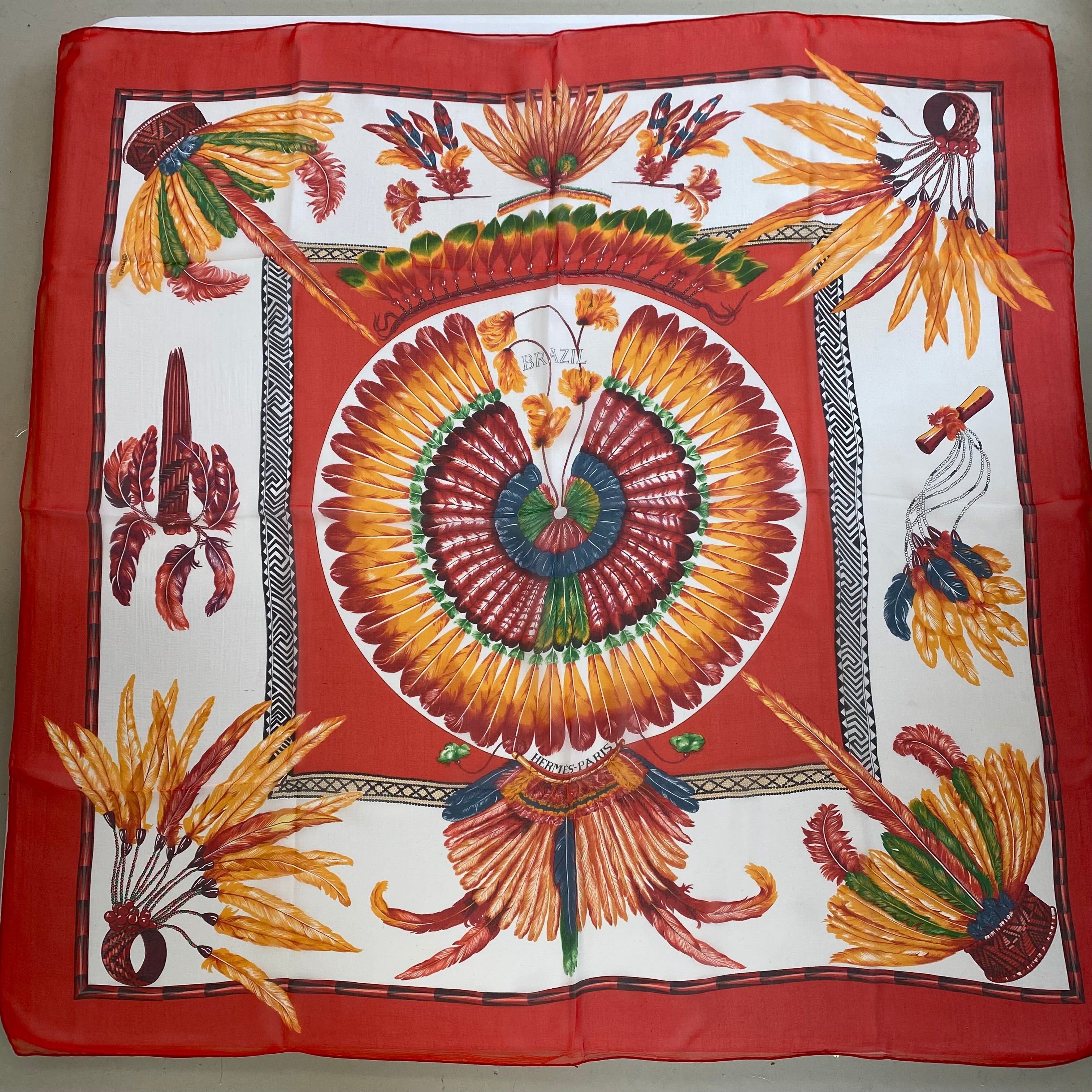 Brand New Hermès Brazil Mousseline Silk Scarf