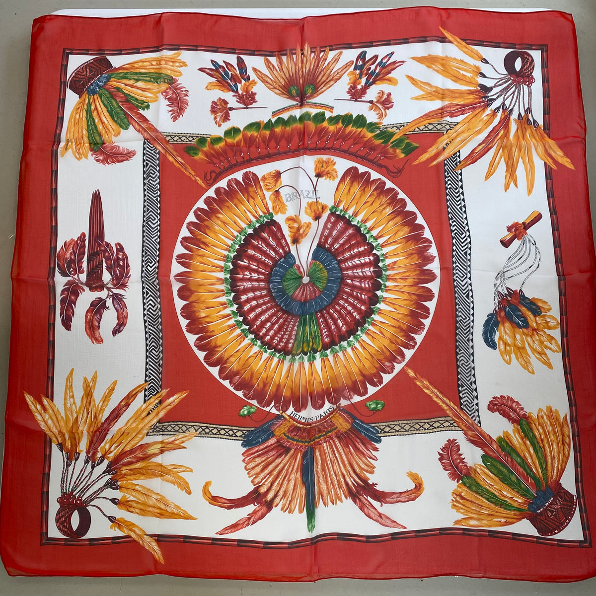Brand New Hermès Brazil Mousseline Silk Scarf