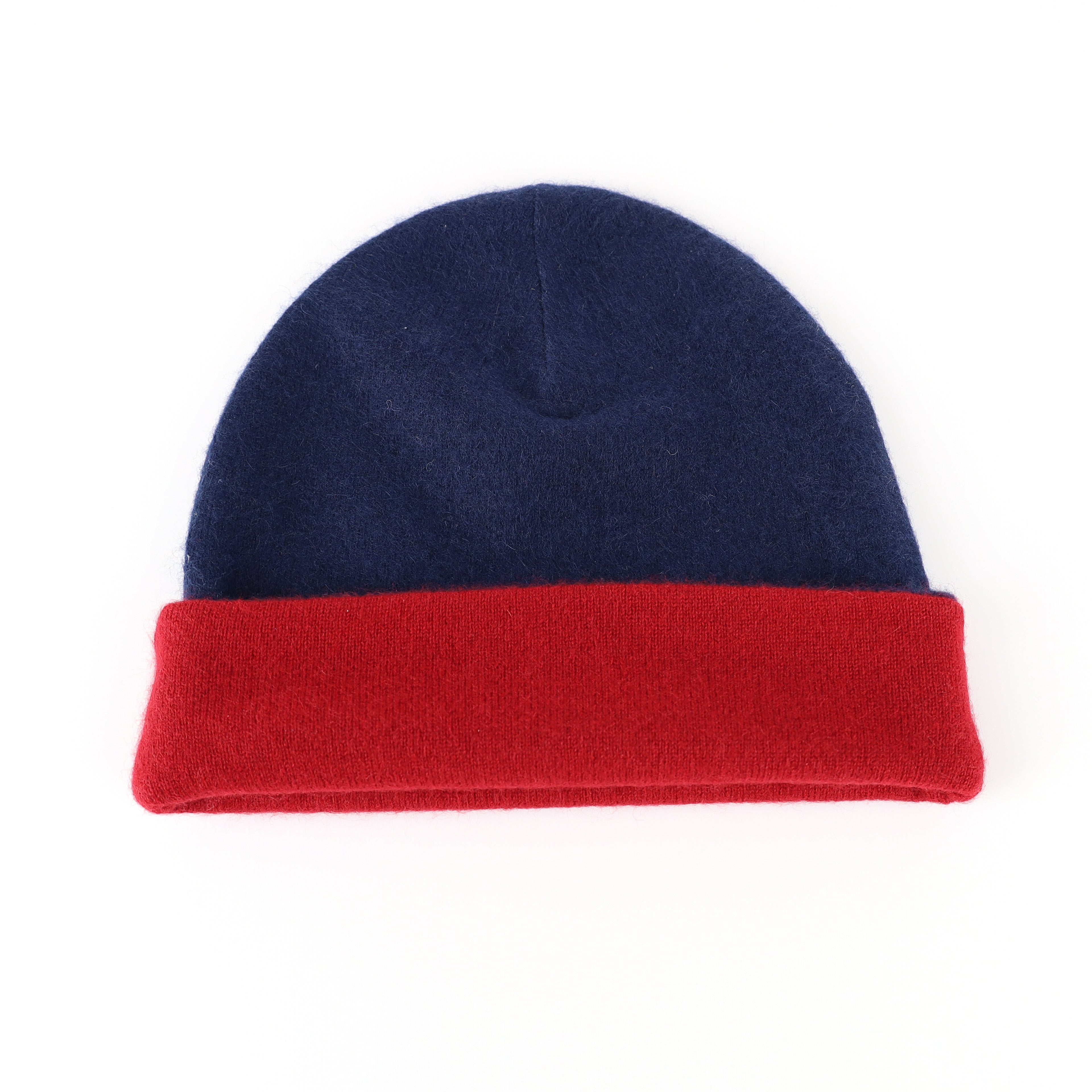 Red and Navy Cashmere Beanie Hat