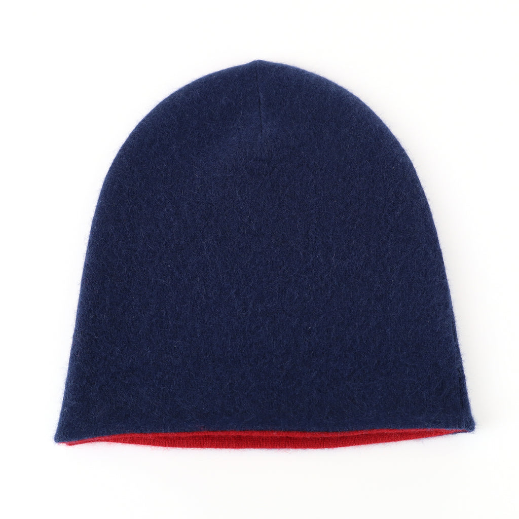Red and Navy Cashmere Beanie Hat