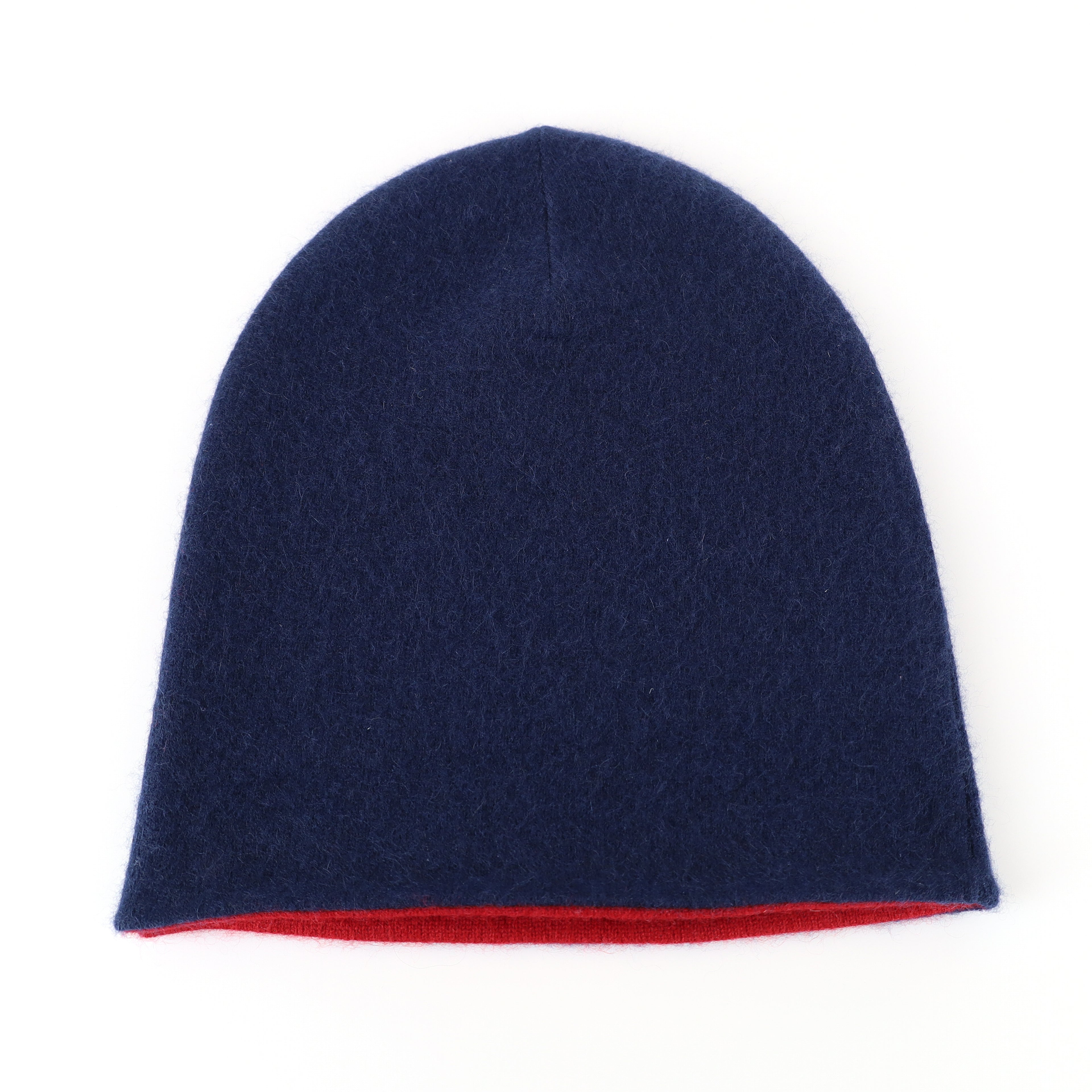 Red and Navy Cashmere Beanie Hat