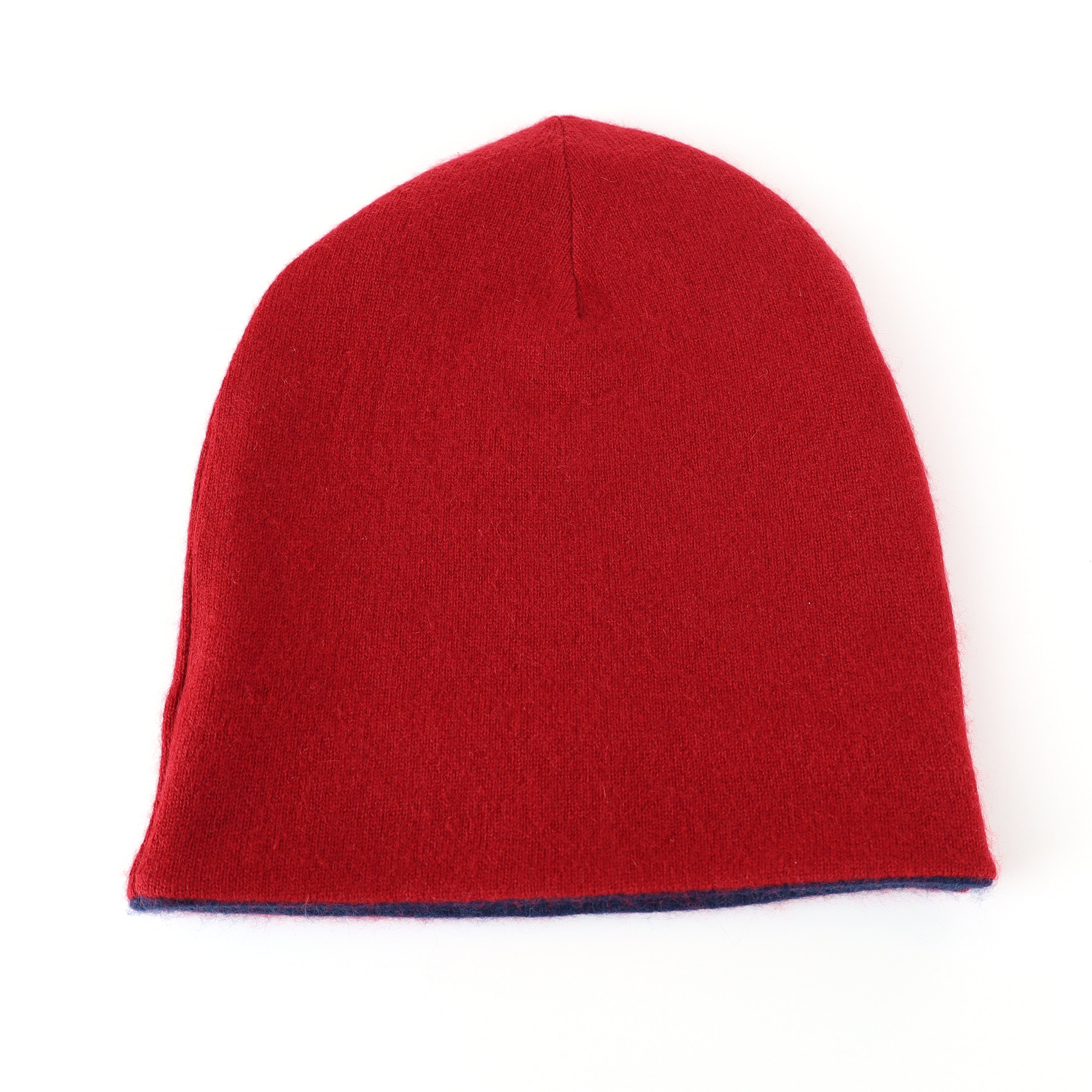 Red and Navy Cashmere Beanie Hat