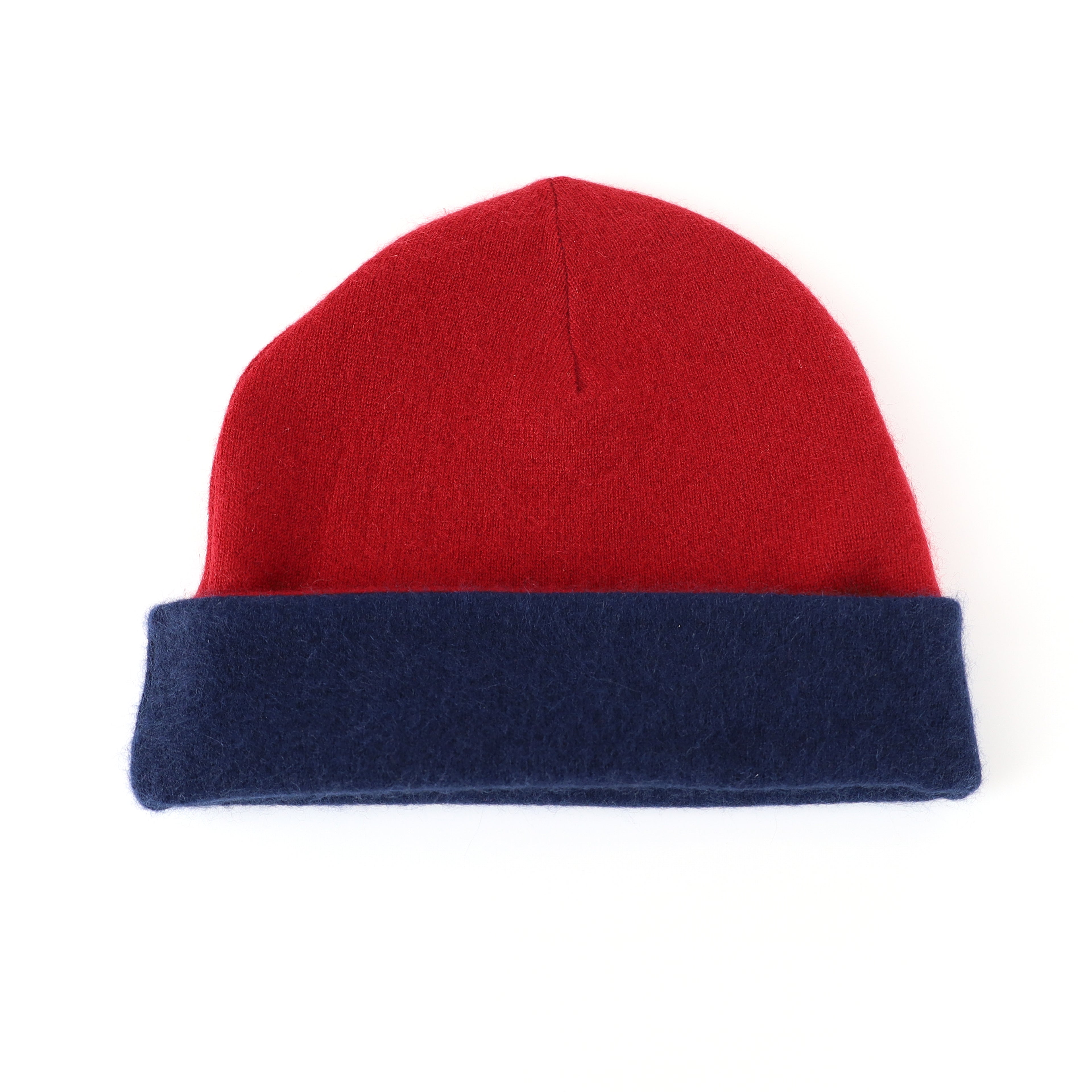 Red and Navy Cashmere Beanie Hat