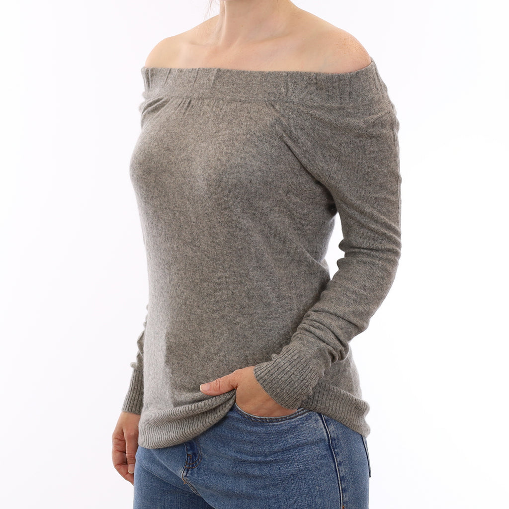 Ash Grey Cashmere Ruched Boat Neck Jumper Small