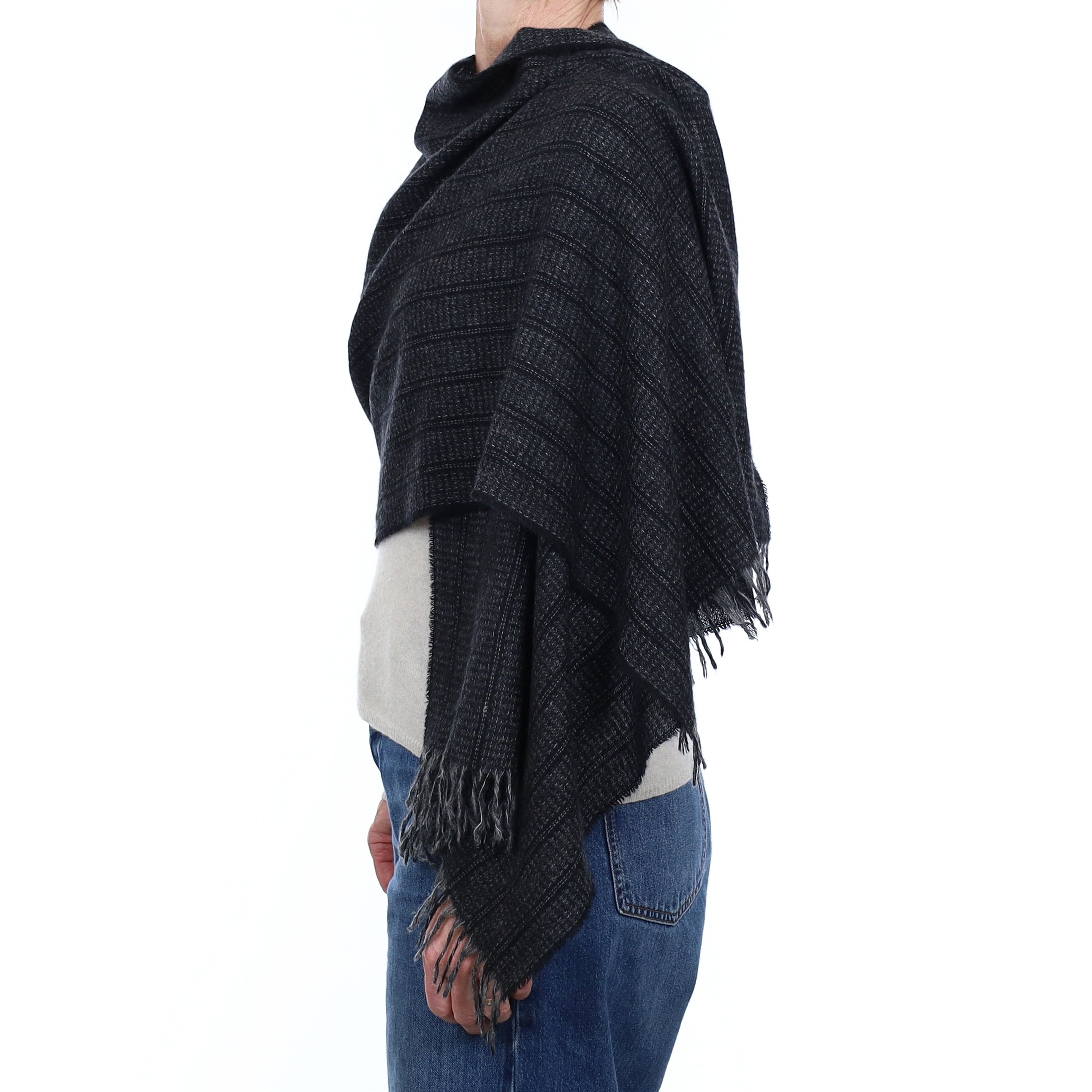 Black and Grey Lightweight Cashmere Woven Wrap