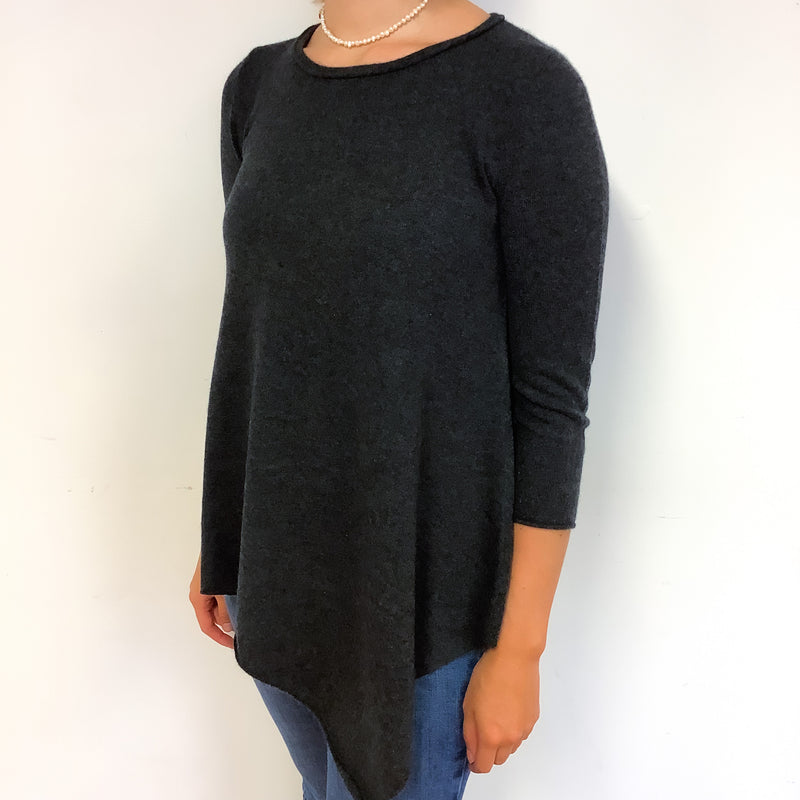 Charcoal Grey Handkerchief Cashmere Crew Neck Jumper Small